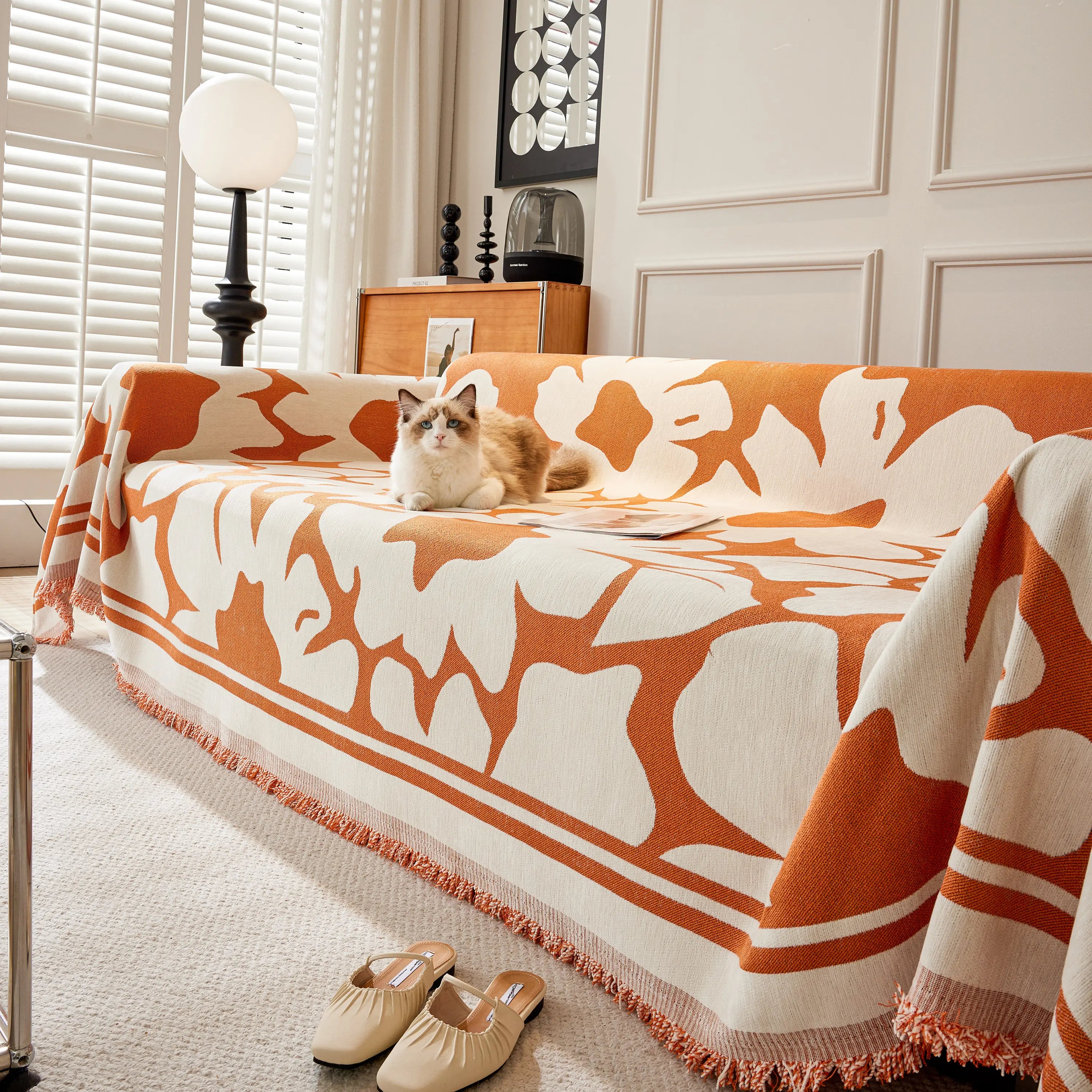 Chenille Floral Soft Thick Reversible Blanket Covers For Couch, Couch Protector Blanket Cover Sofa