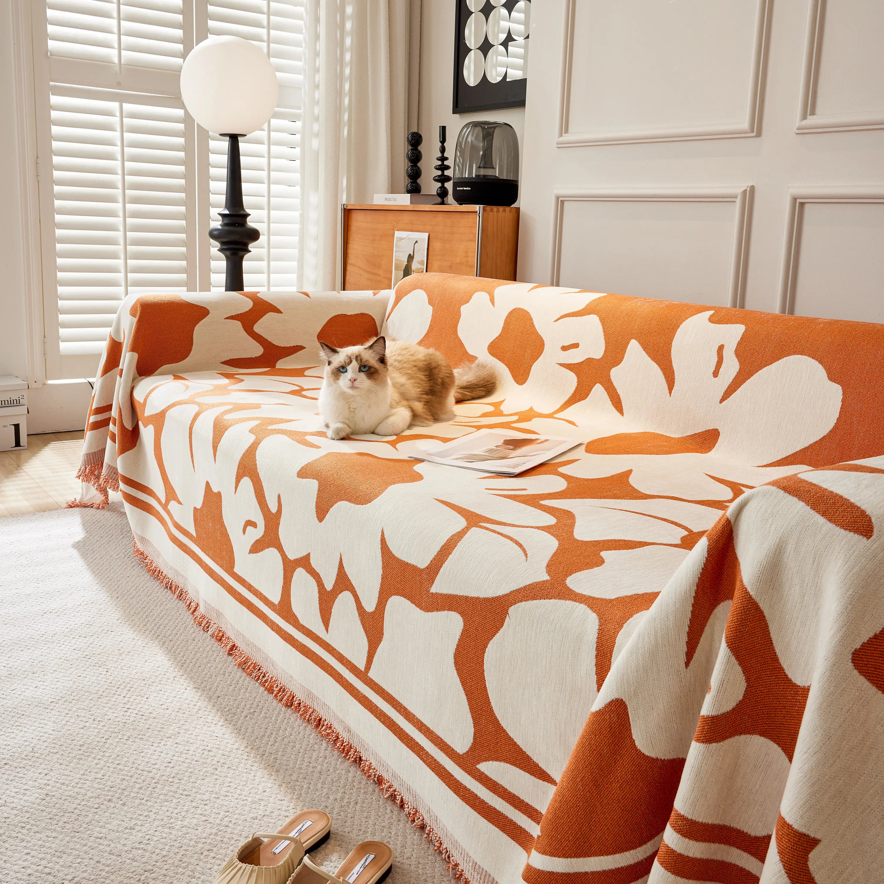 Chenille Floral Soft Thick Reversible Blanket Covers For Couch, Couch Protector Blanket Cover Sofa