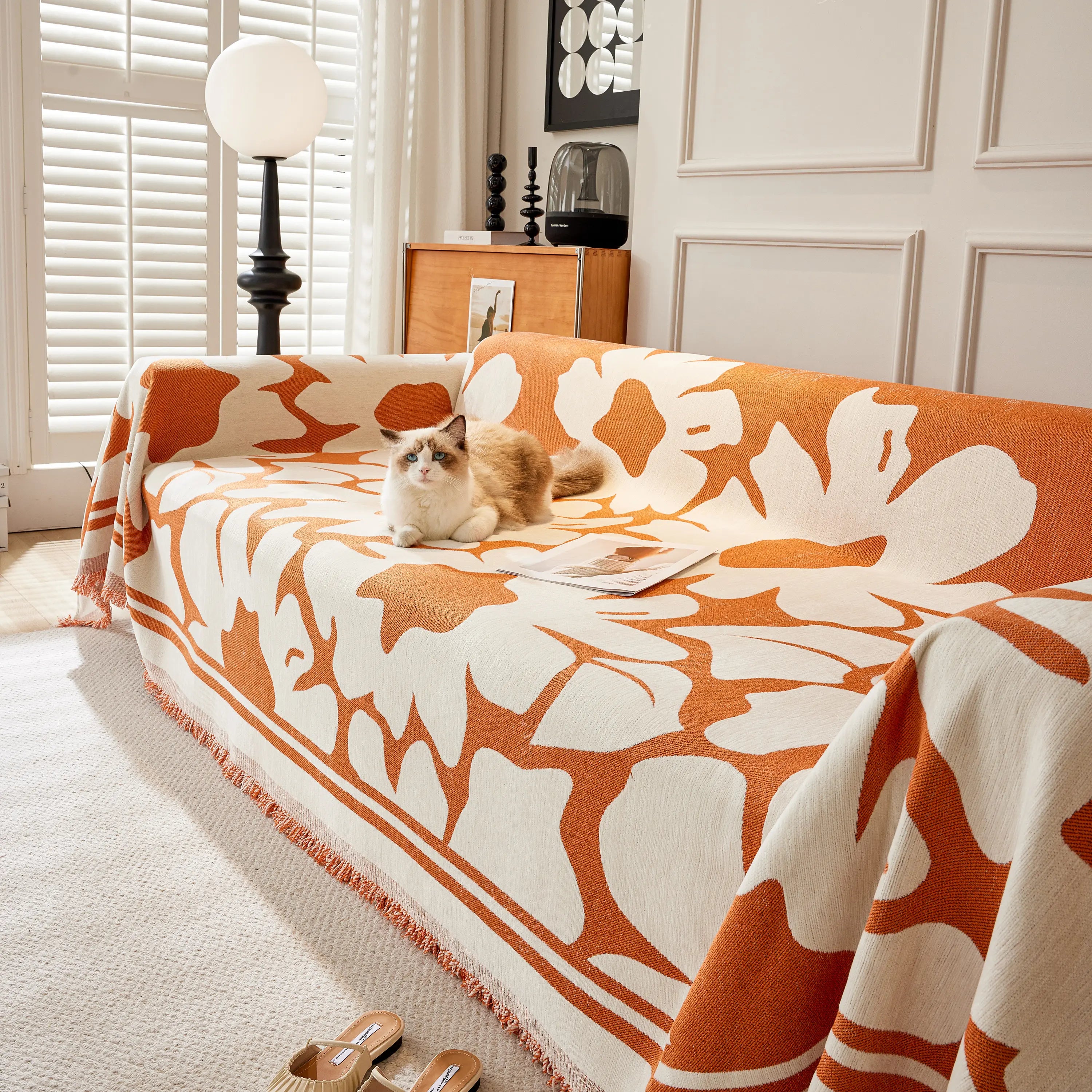 Chenille Floral Soft Thick Reversible Blanket Covers For Couch, Couch Protector Blanket Cover Sofa