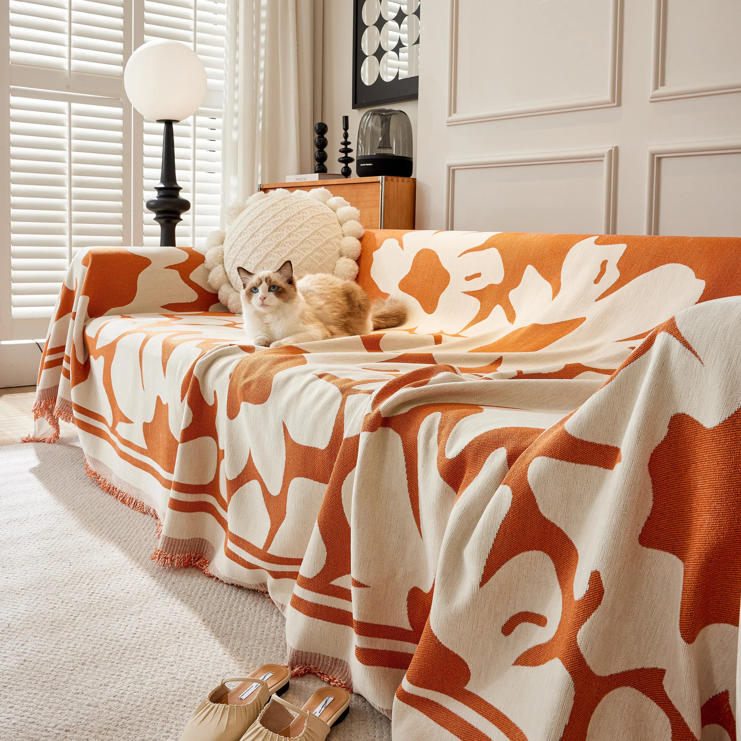 Chenille Floral Soft Thick Reversible Blanket Covers For Couch, Couch Protector Blanket Cover Sofa