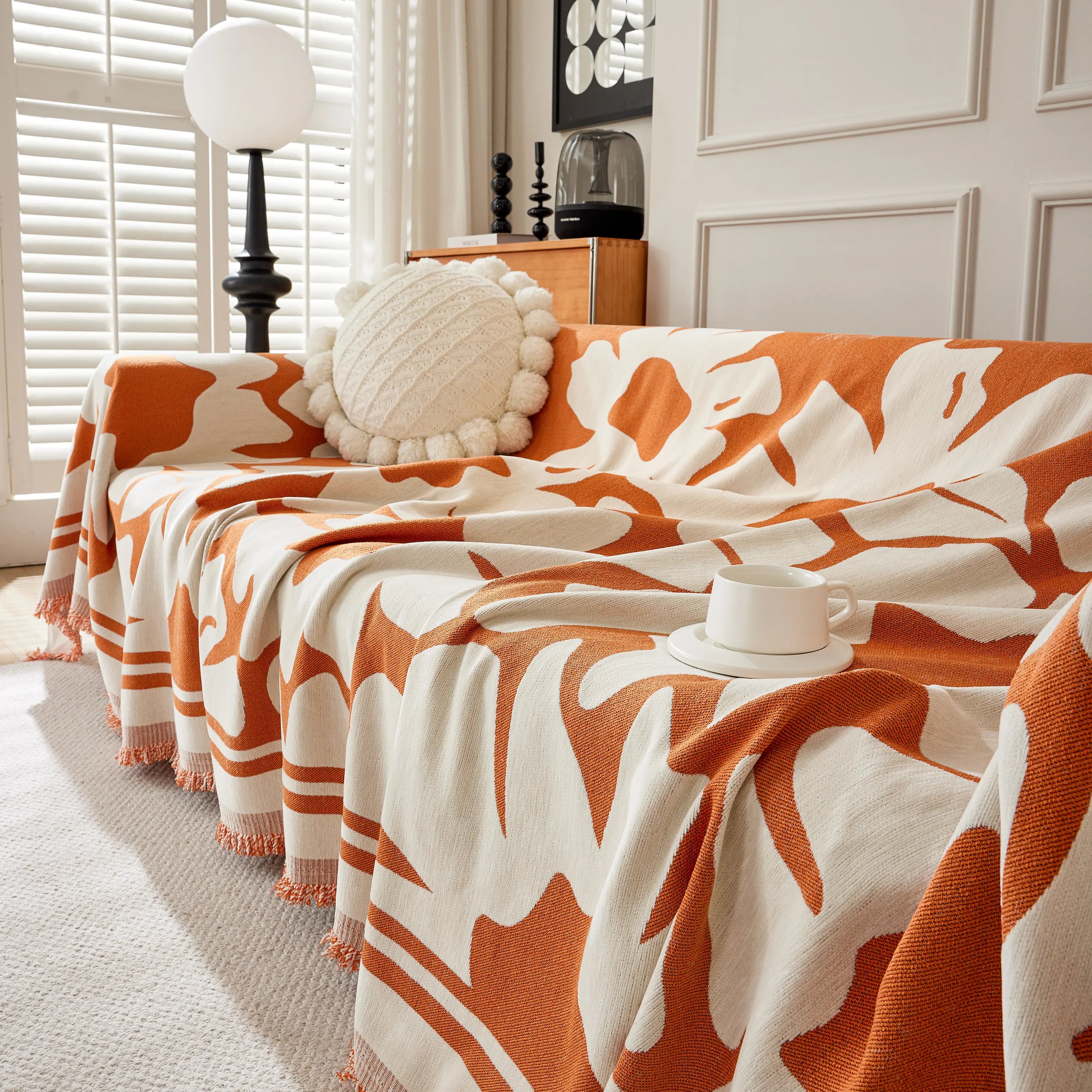 Chenille Floral Soft Thick Reversible Blanket Covers For Couch, Couch Protector Blanket Cover Sofa