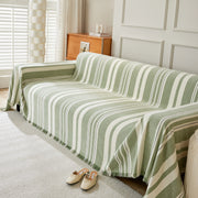 Striped Chenille Sofa Slipcover Throw, Soft Thick Washable Couch Cover Blanket