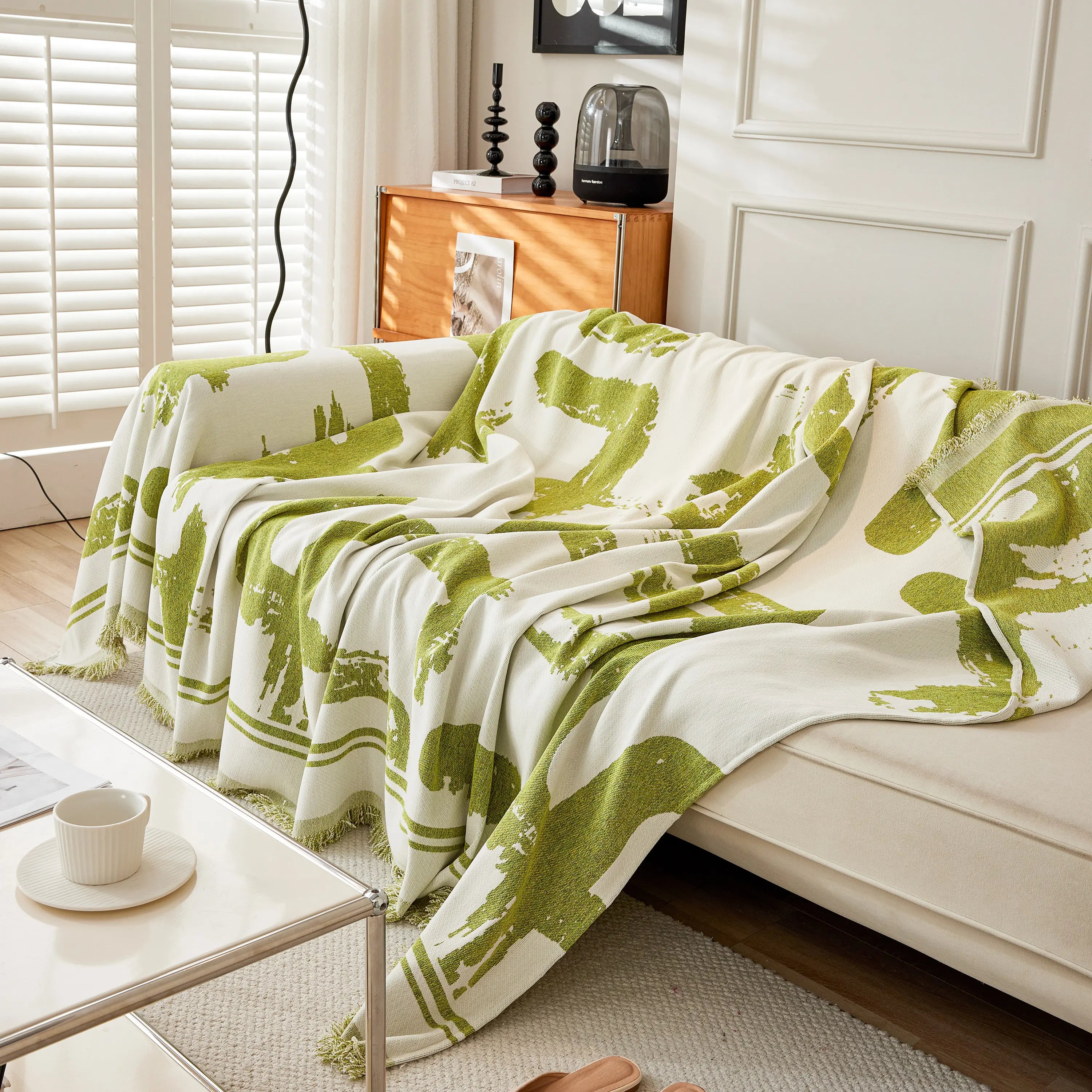 Chenille Abstract Soft Thick Reversible Oversized Couch Cover Blanket, Blanket On Sofa And The Couch