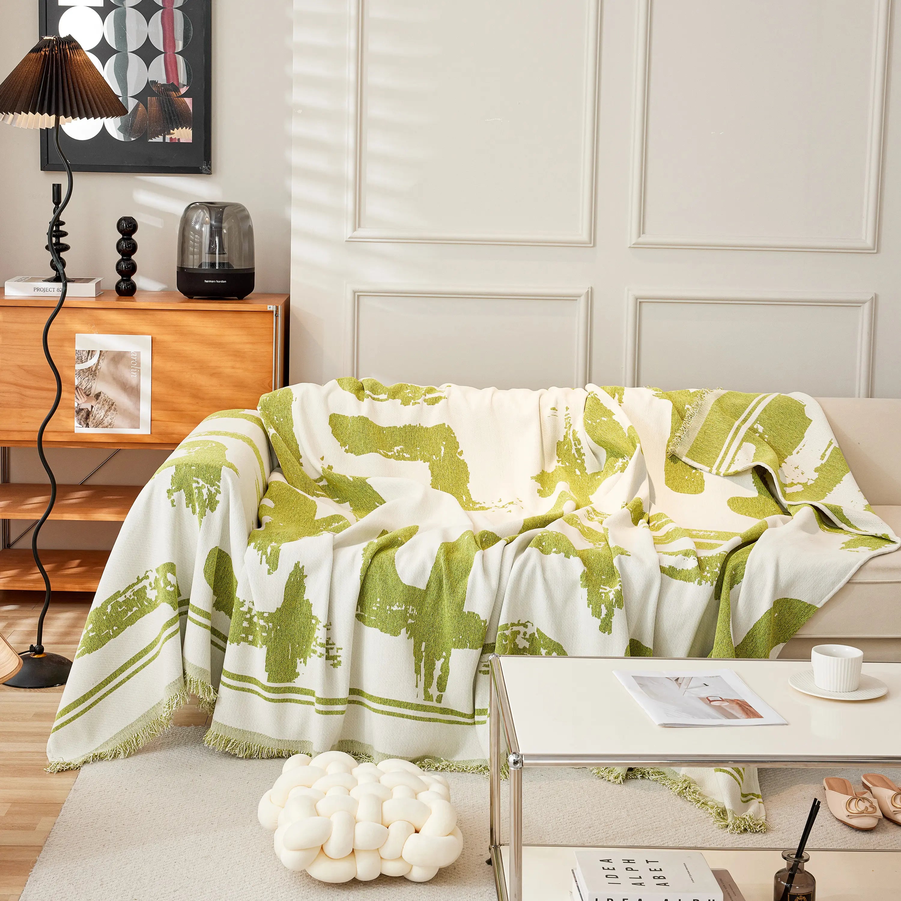 Chenille Abstract Soft Thick Reversible Oversized Couch Cover Blanket, Blanket On Sofa And The Couch