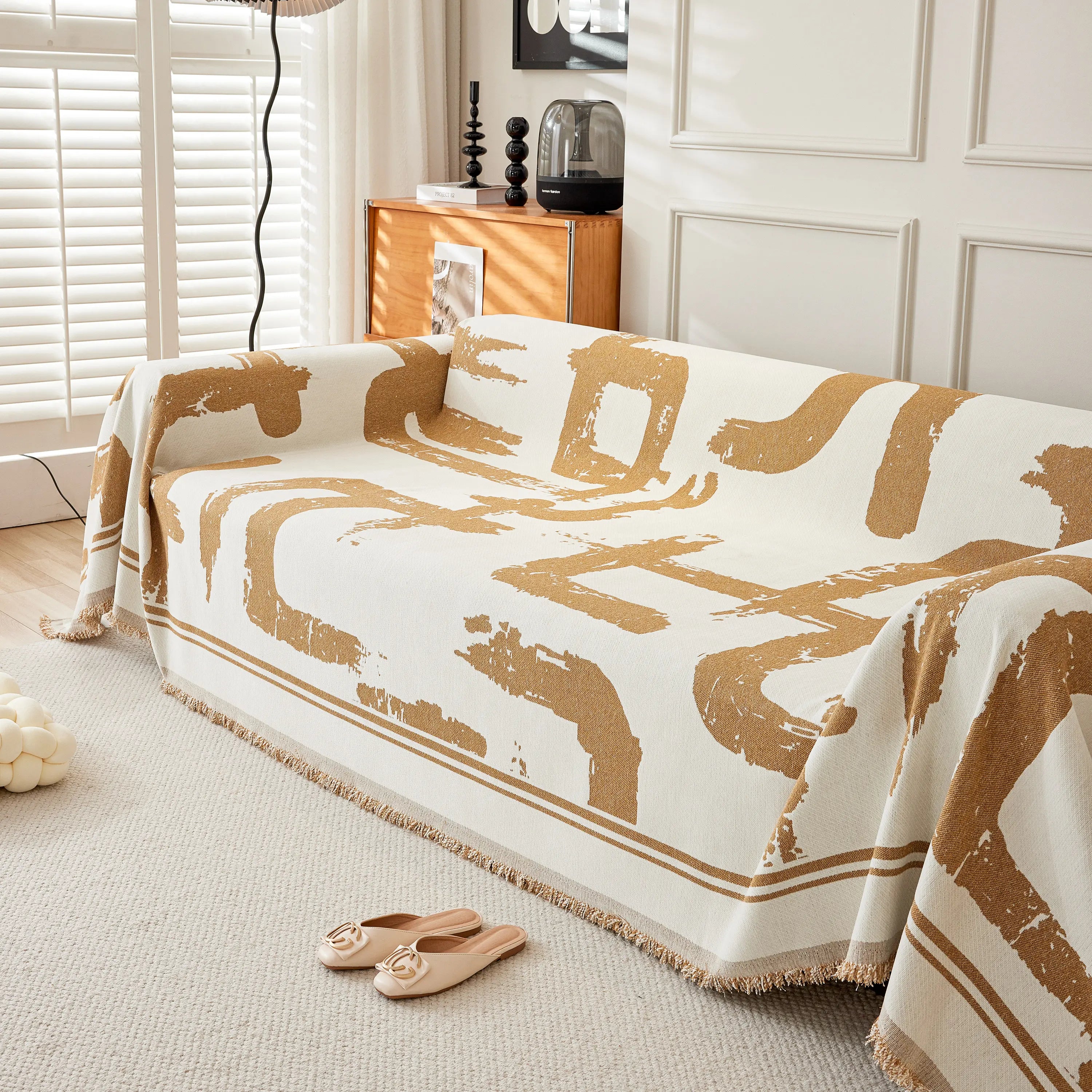 Chenille Abstract Soft Thick Reversible Oversized Couch Cover Blanket, Blanket On Sofa And The Couch