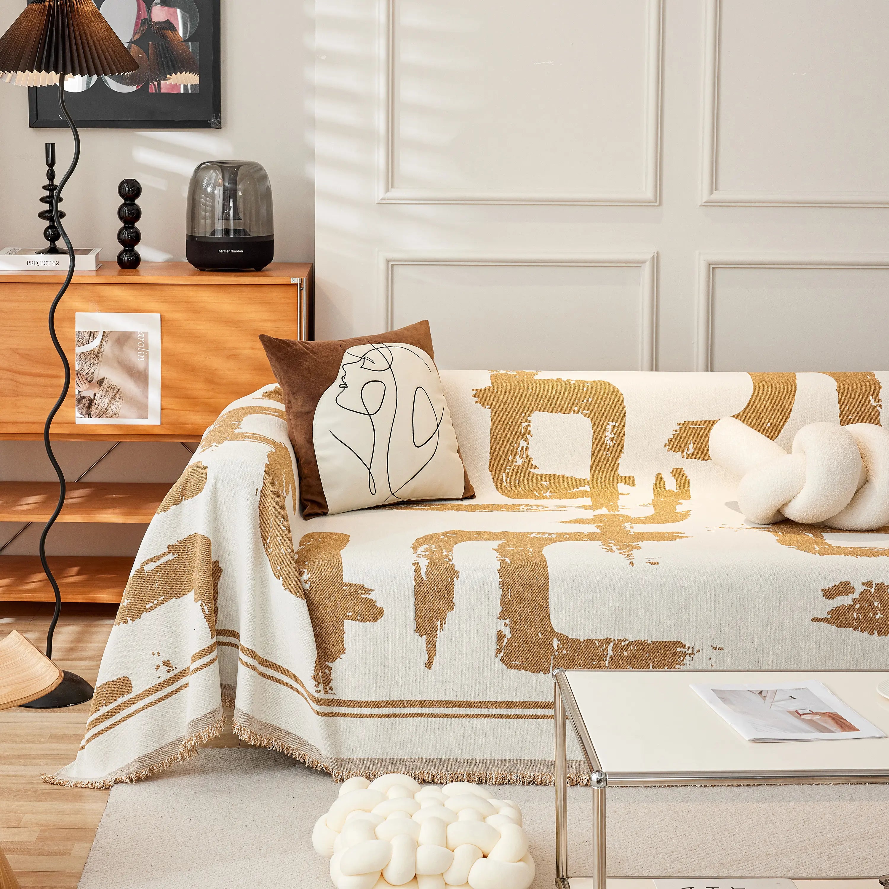 Chenille Abstract Soft Thick Reversible Oversized Couch Cover Blanket, Blanket On Sofa And The Couch