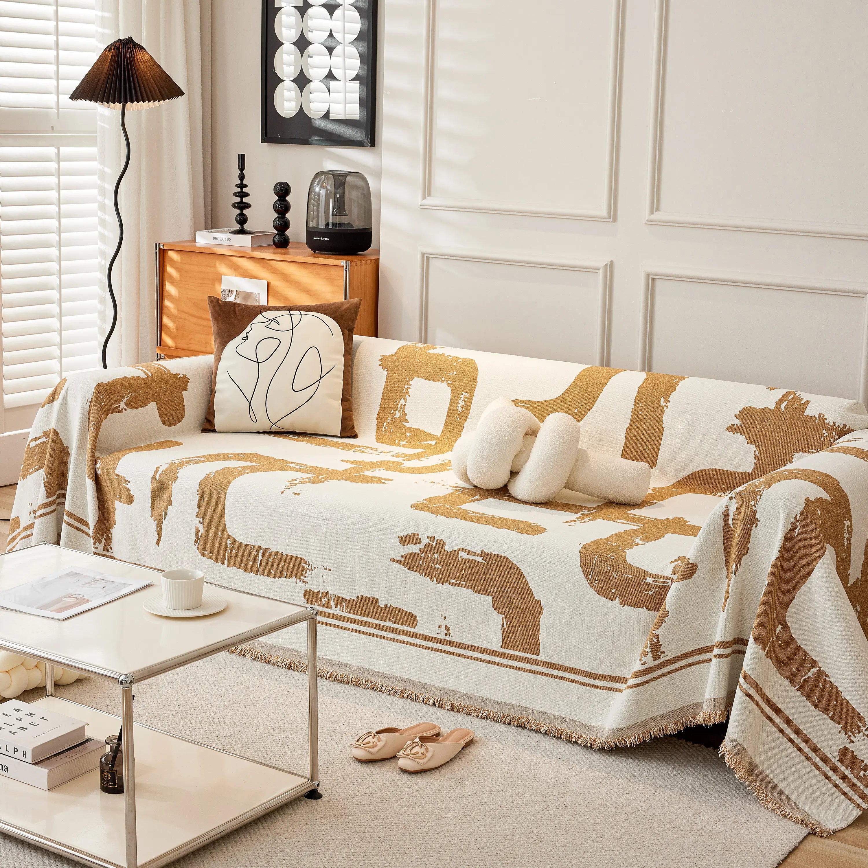 Chenille Abstract Soft Thick Reversible Oversized Couch Cover Blanket, Blanket On Sofa And The Couch
