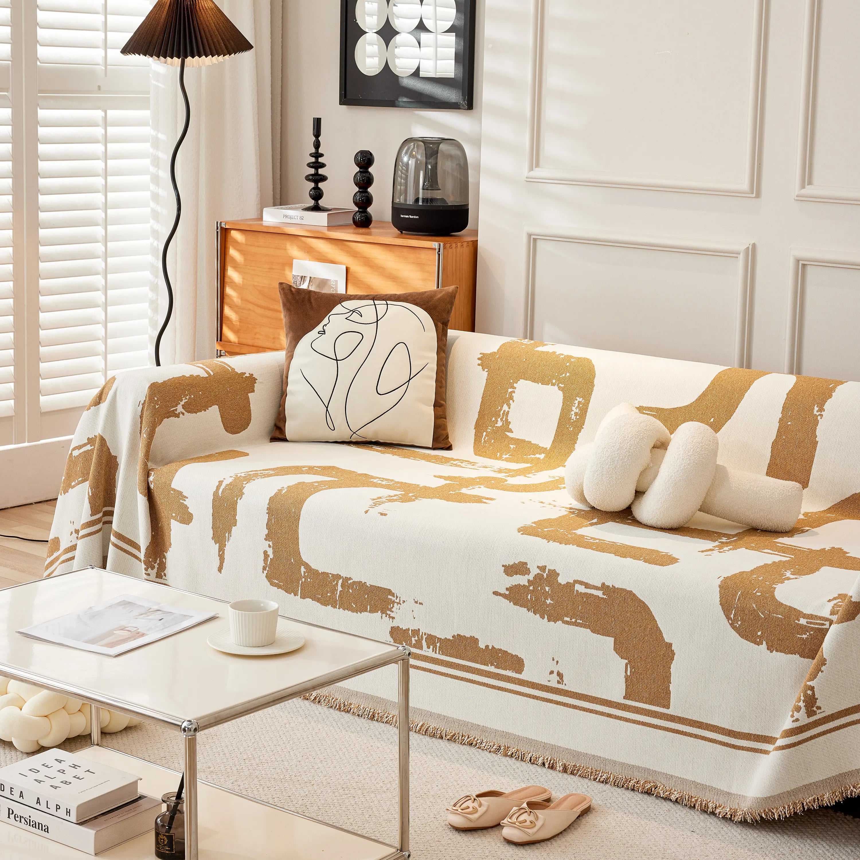 Chenille Abstract Soft Thick Reversible Oversized Couch Cover Blanket, Blanket On Sofa And The Couch