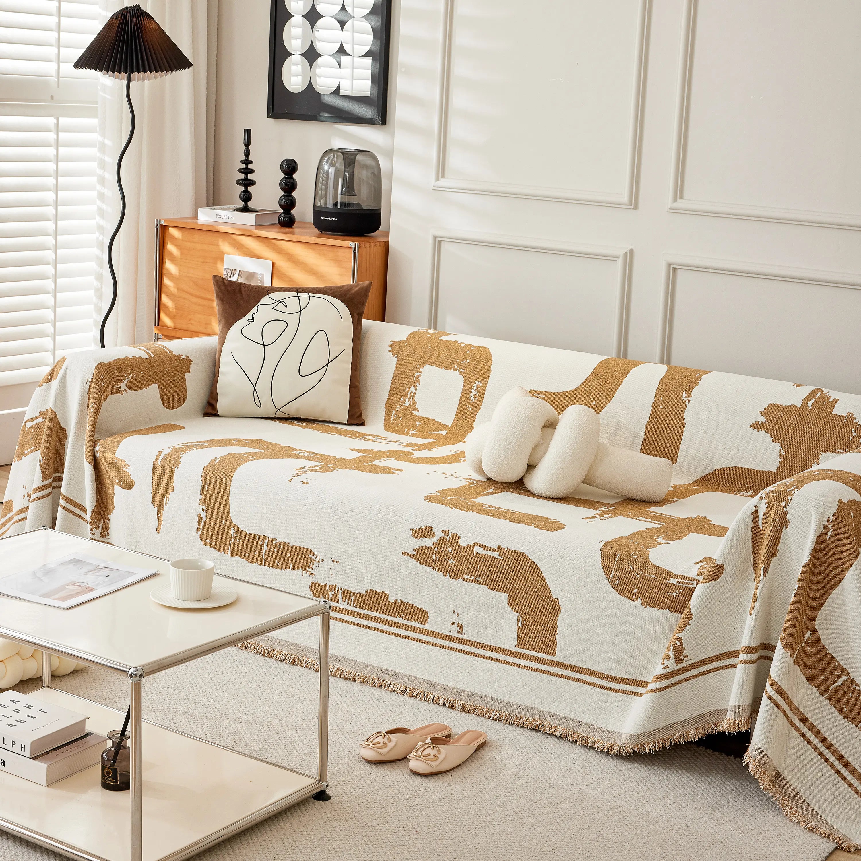 Chenille Abstract Soft Thick Reversible Oversized Couch Cover Blanket, Blanket On Sofa And The Couch