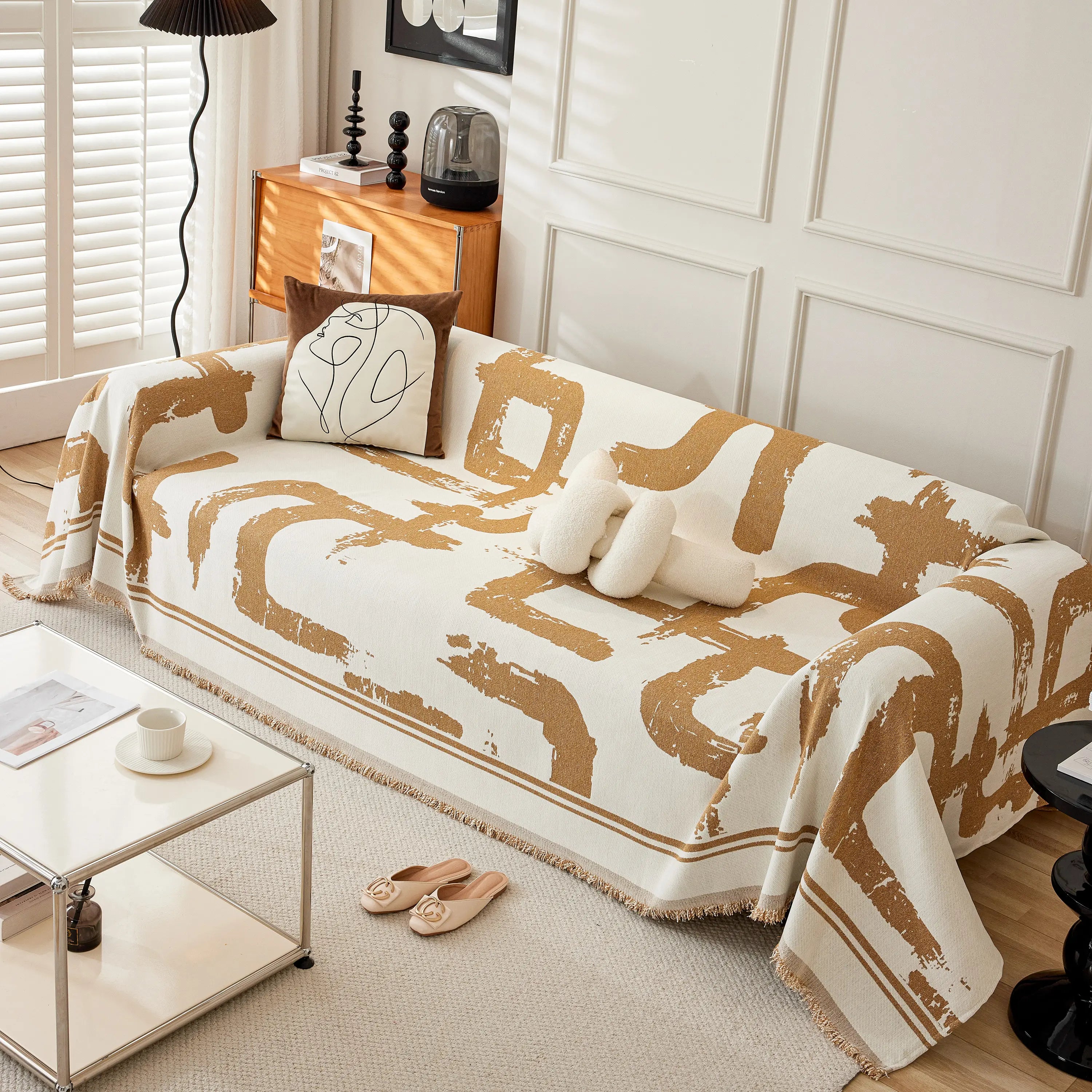 Chenille Abstract Soft Thick Reversible Oversized Couch Cover Blanket, Blanket On Sofa And The Couch