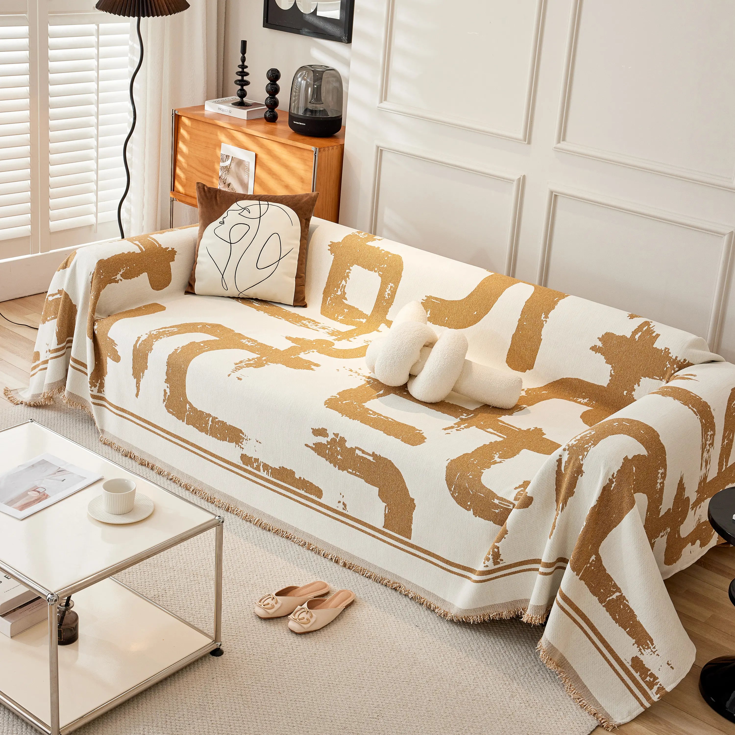 Chenille Abstract Soft Thick Reversible Oversized Couch Cover Blanket, Blanket On Sofa And The Couch