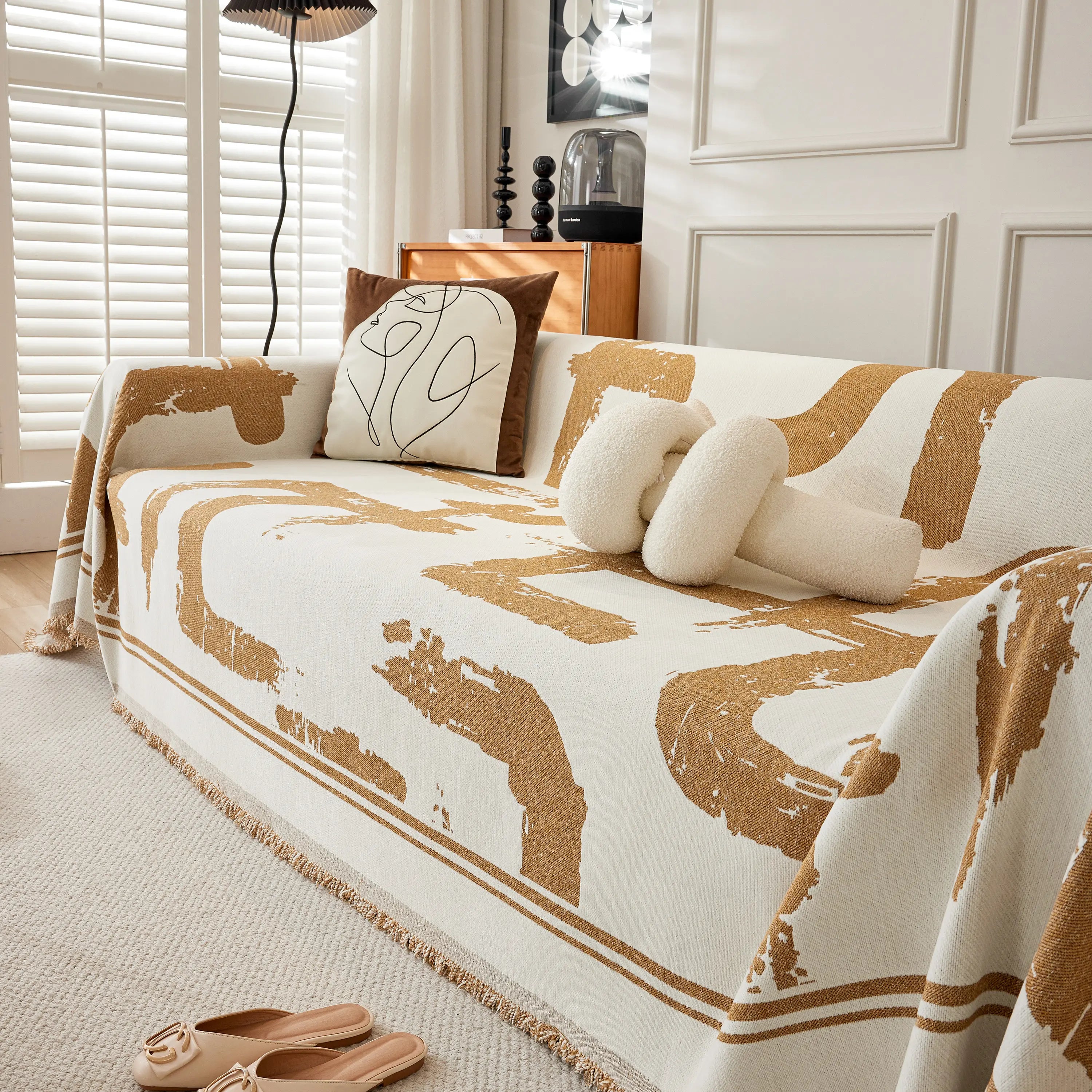 Chenille Abstract Soft Thick Reversible Oversized Couch Cover Blanket, Blanket On Sofa And The Couch