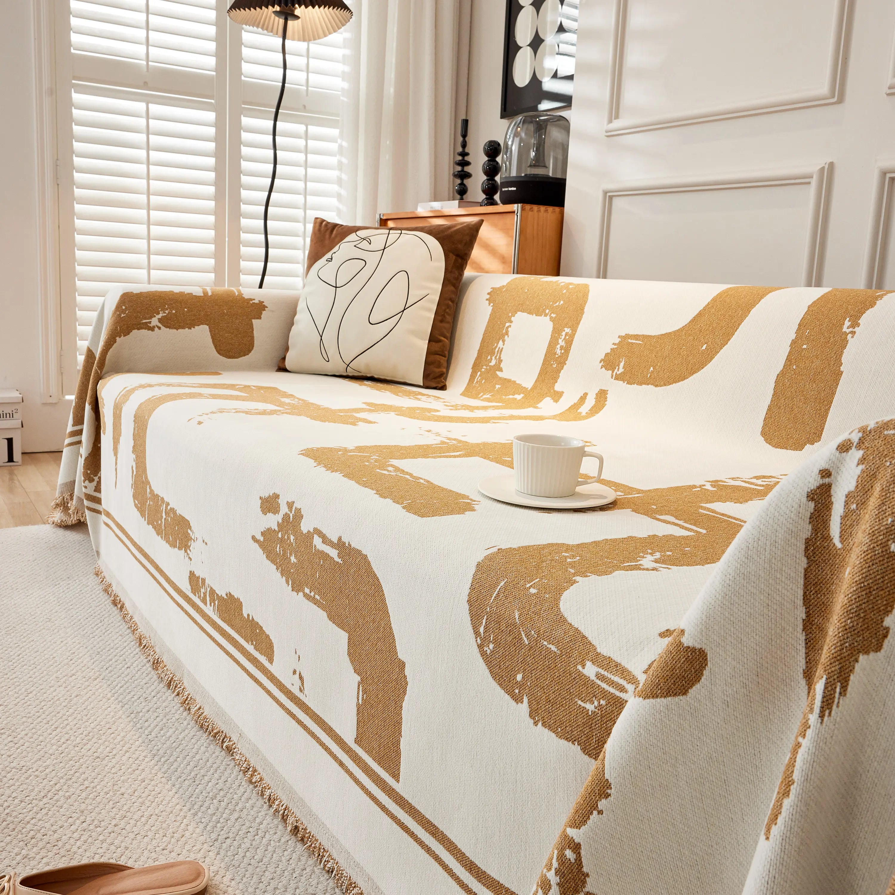 Chenille Abstract Soft Thick Reversible Oversized Couch Cover Blanket, Blanket On Sofa And The Couch