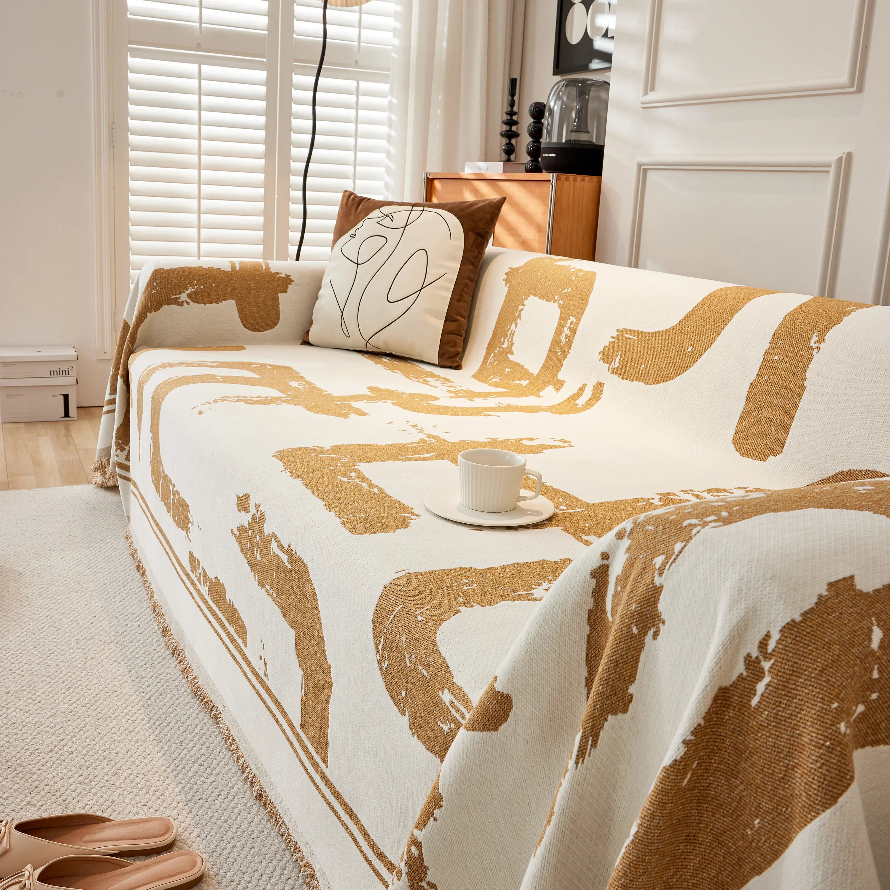 Chenille Abstract Soft Thick Reversible Oversized Couch Cover Blanket, Blanket On Sofa And The Couch