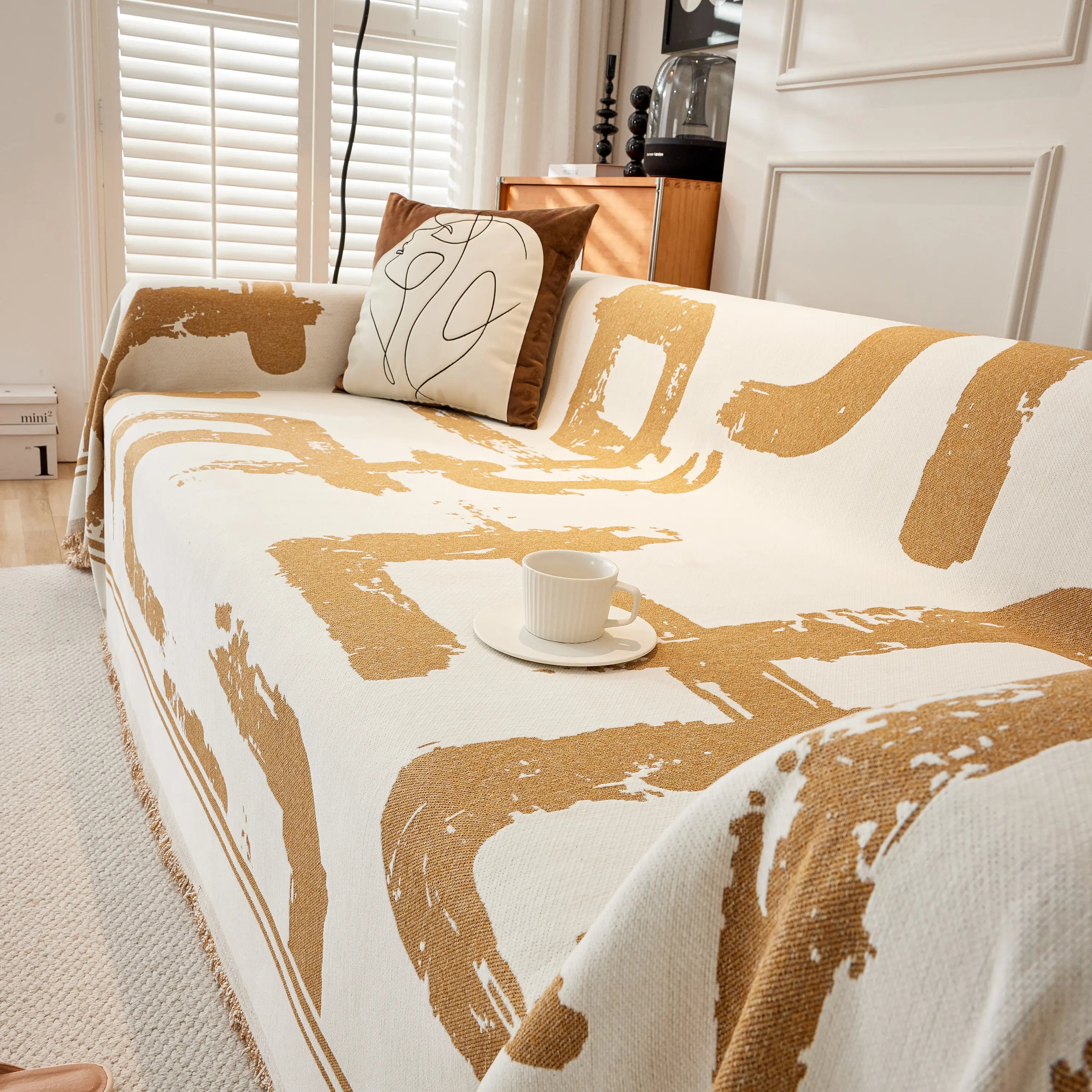 Chenille Abstract Soft Thick Reversible Oversized Couch Cover Blanket, Blanket On Sofa And The Couch