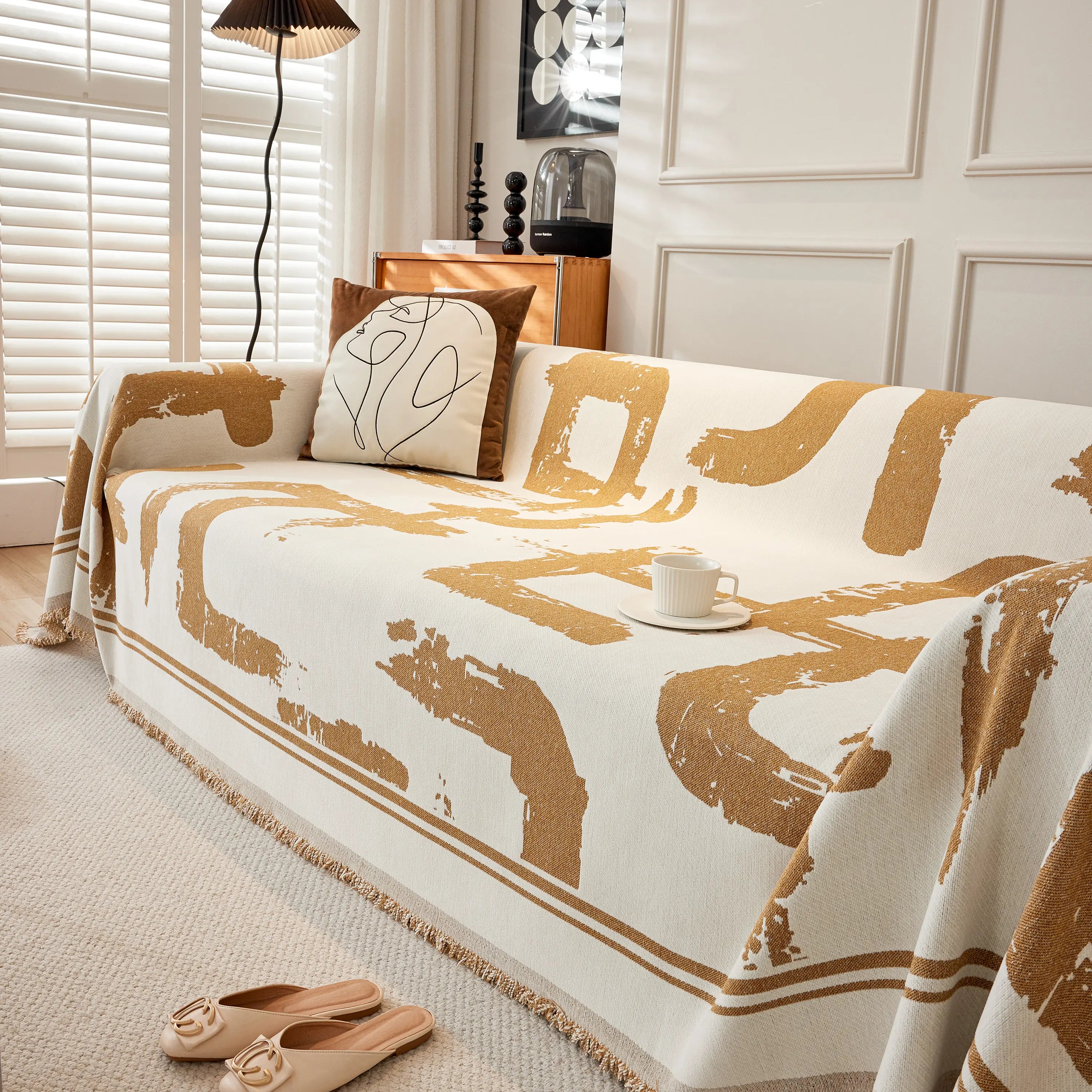Chenille Abstract Soft Thick Reversible Oversized Couch Cover Blanket, Blanket On Sofa And The Couch