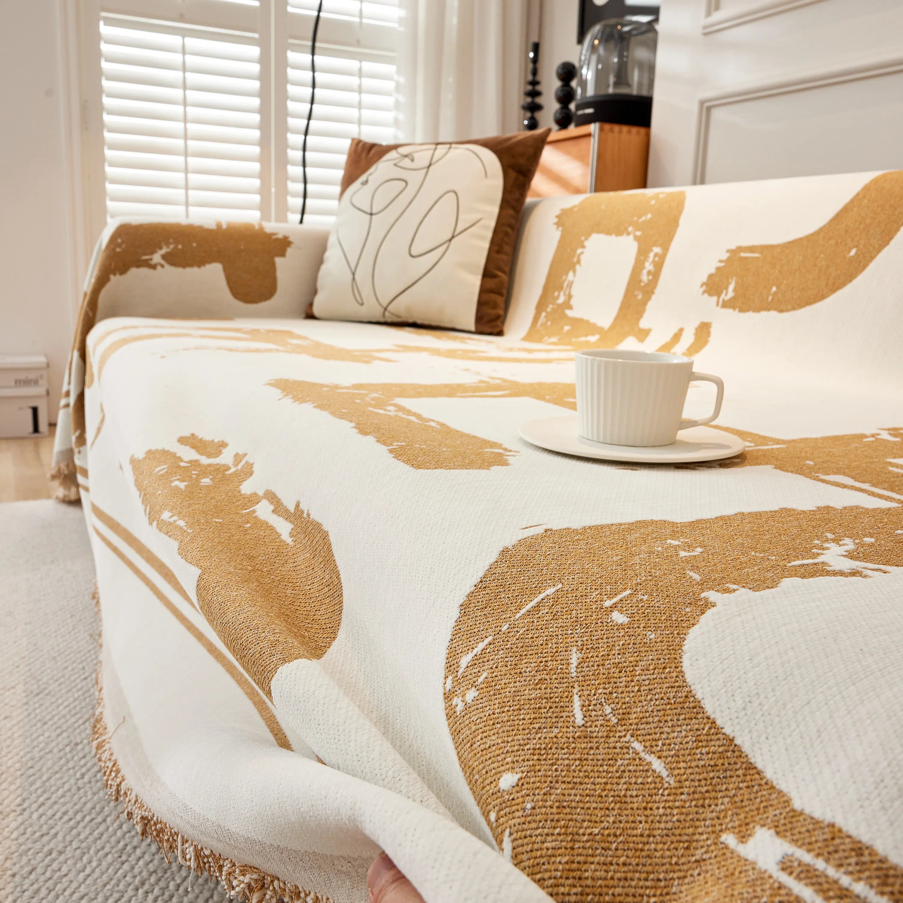 Chenille Abstract Soft Thick Reversible Oversized Couch Cover Blanket, Blanket On Sofa And The Couch