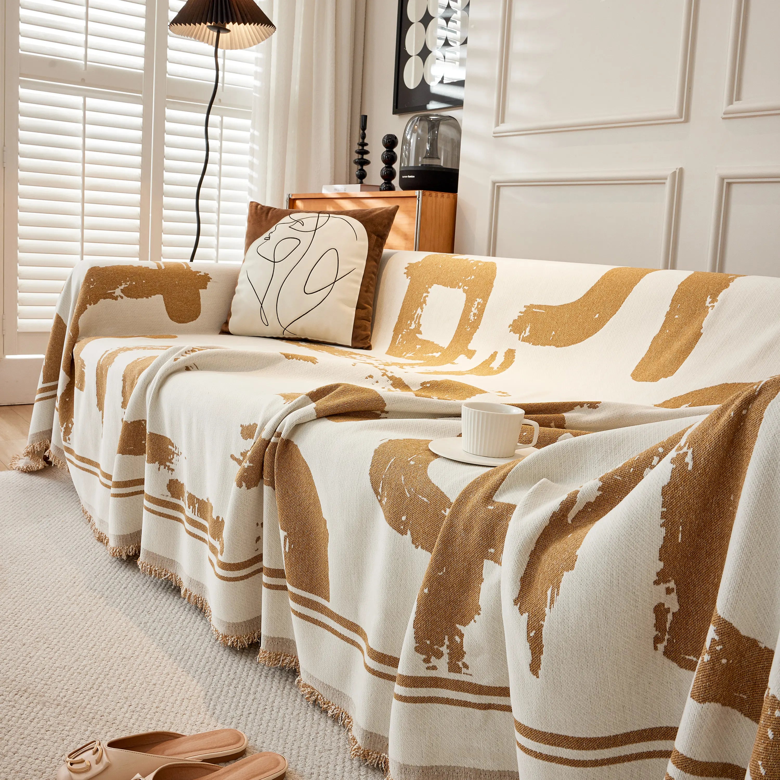 Chenille Abstract Soft Thick Reversible Oversized Couch Cover Blanket, Blanket On Sofa And The Couch
