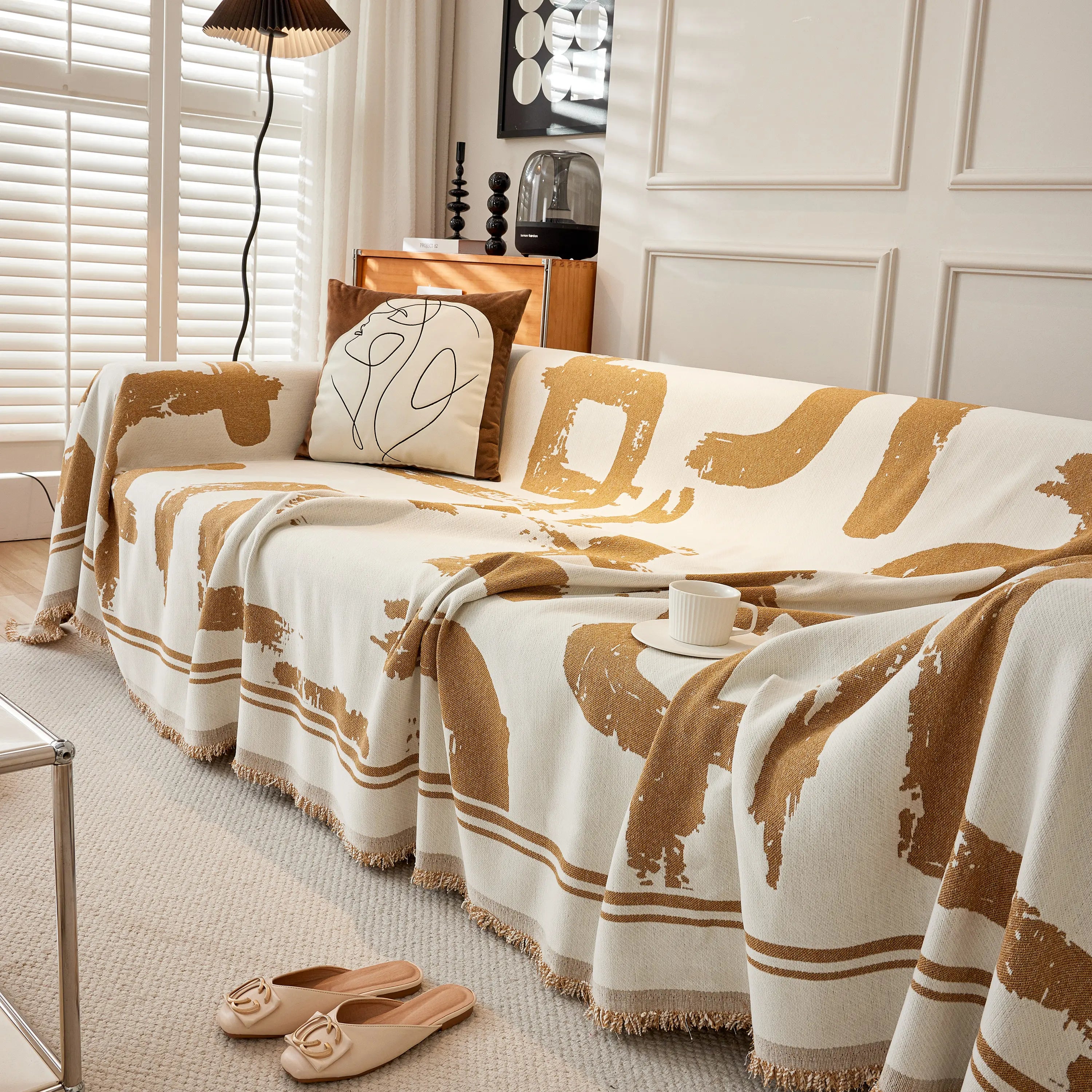 Chenille Abstract Soft Thick Reversible Oversized Couch Cover Blanket, Blanket On Sofa And The Couch