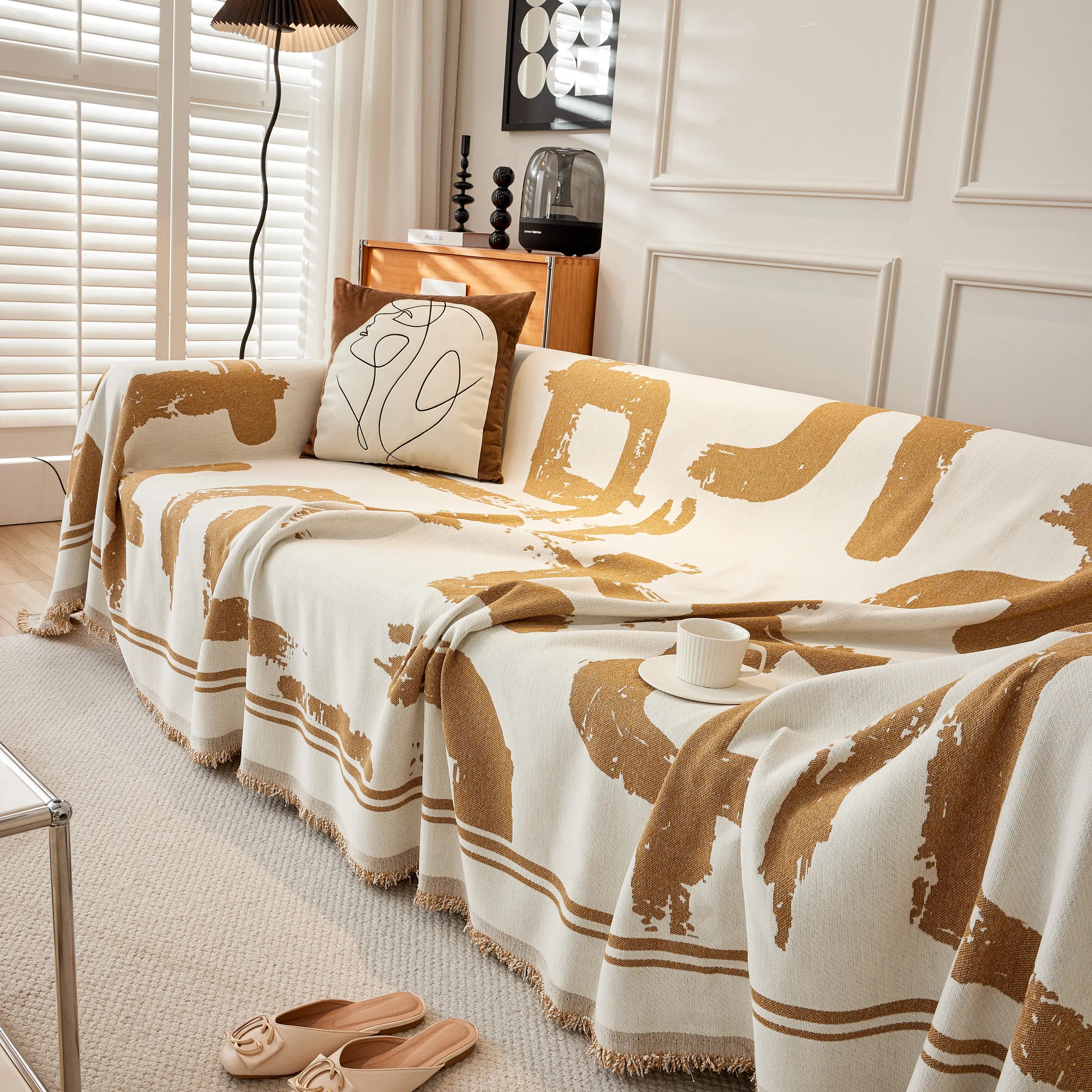 Chenille Abstract Soft Thick Reversible Oversized Couch Cover Blanket, Blanket On Sofa And The Couch