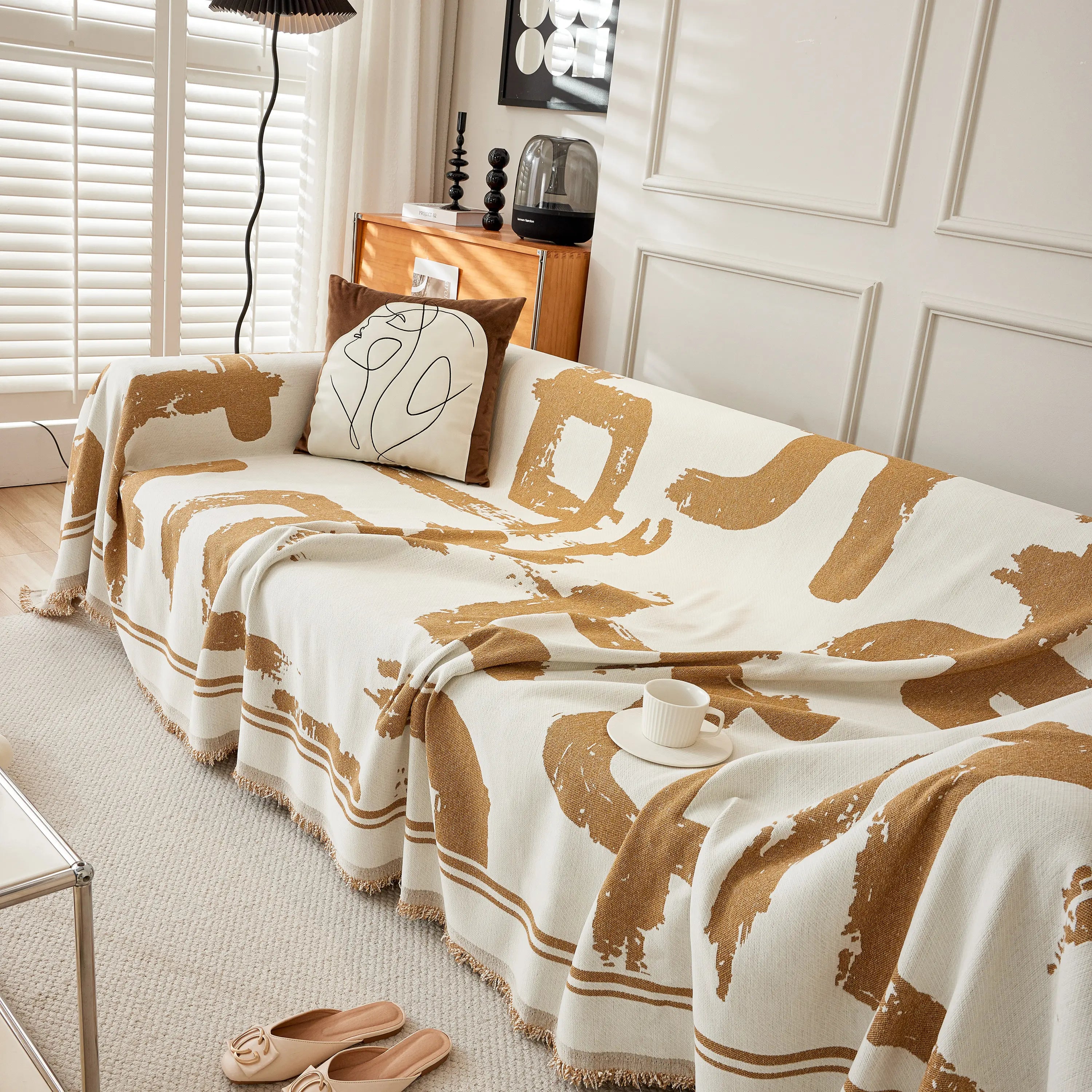Chenille Abstract Soft Thick Reversible Oversized Couch Cover Blanket, Blanket On Sofa And The Couch