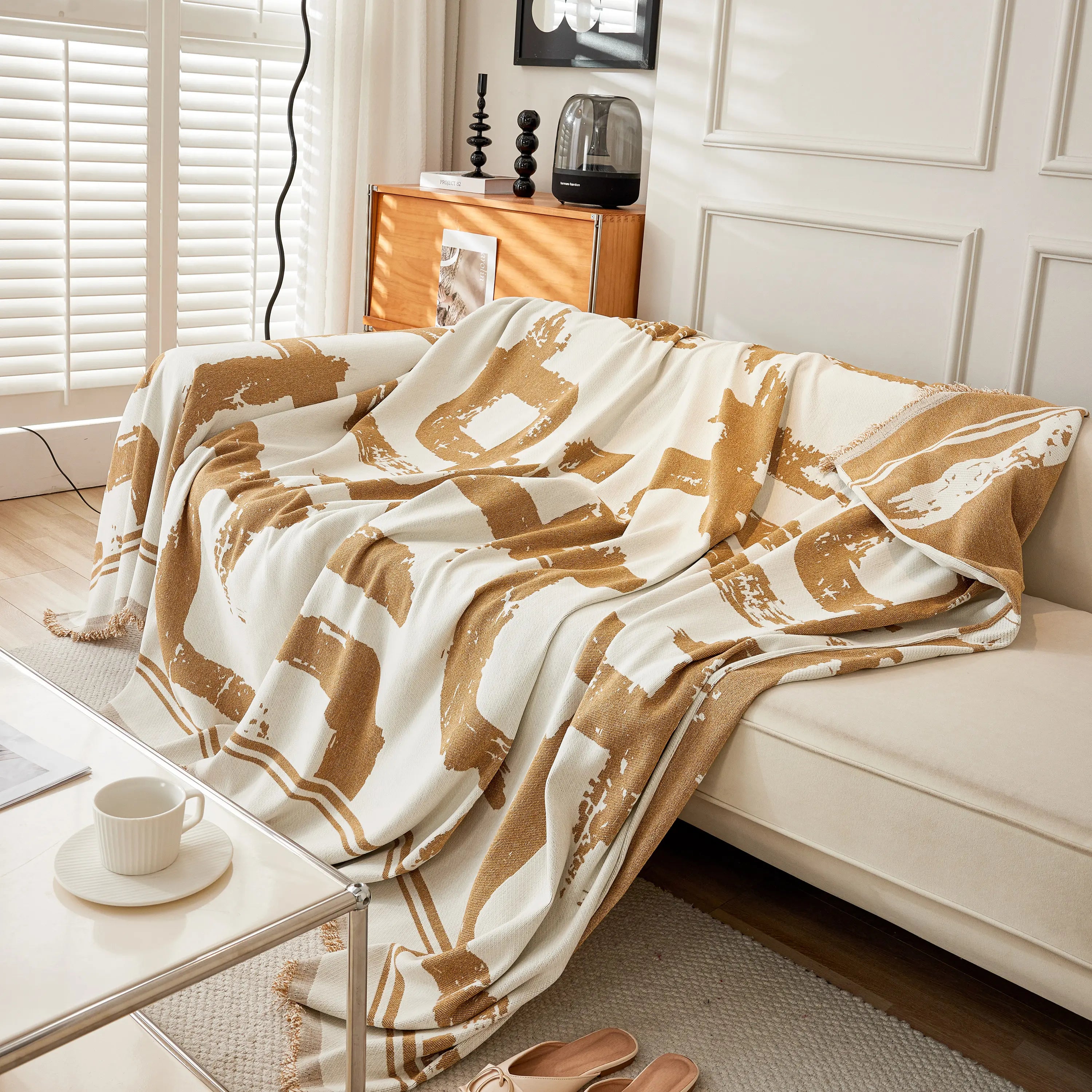 Chenille Abstract Soft Thick Reversible Oversized Couch Cover Blanket, Blanket On Sofa And The Couch