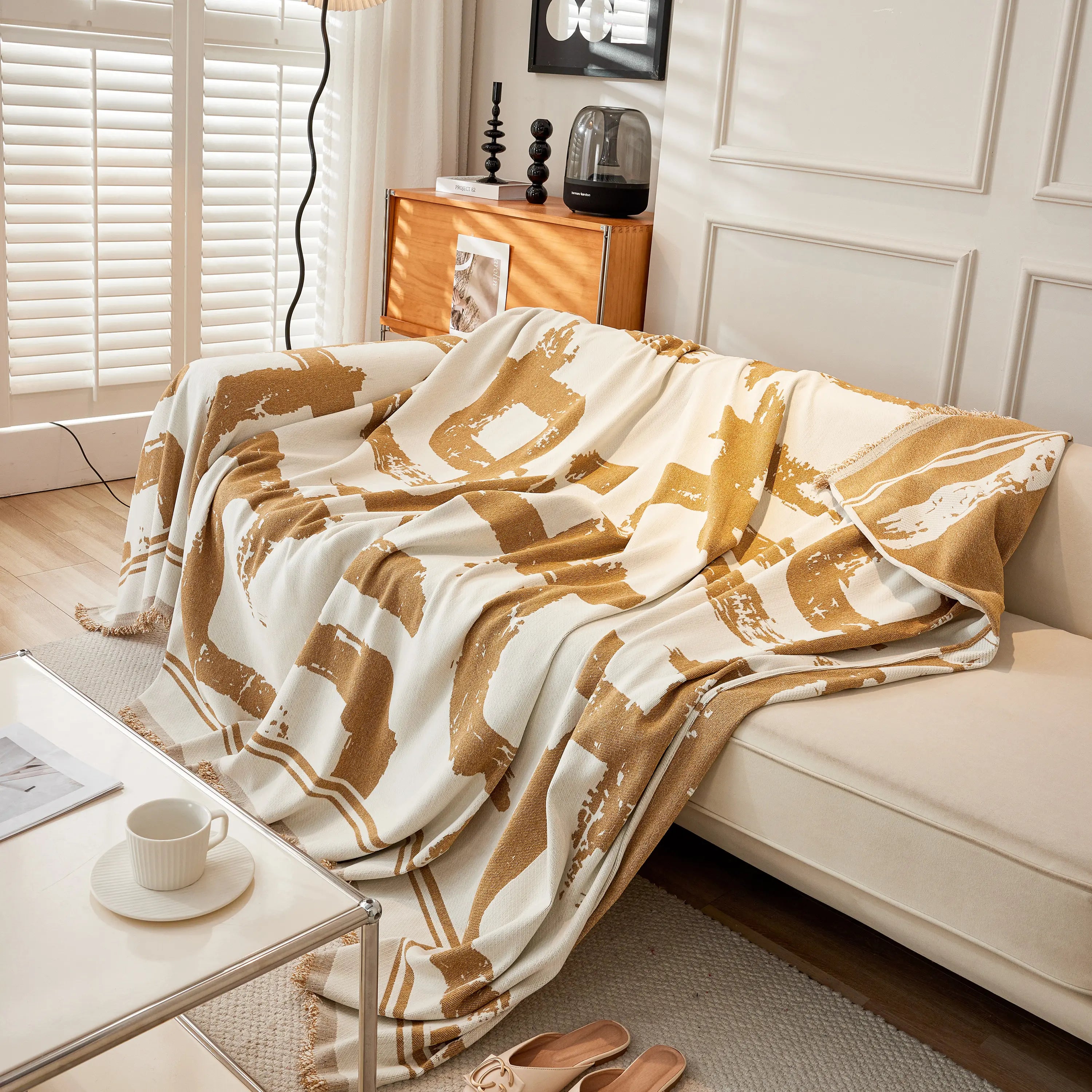 Chenille Abstract Soft Thick Reversible Oversized Couch Cover Blanket, Blanket On Sofa And The Couch