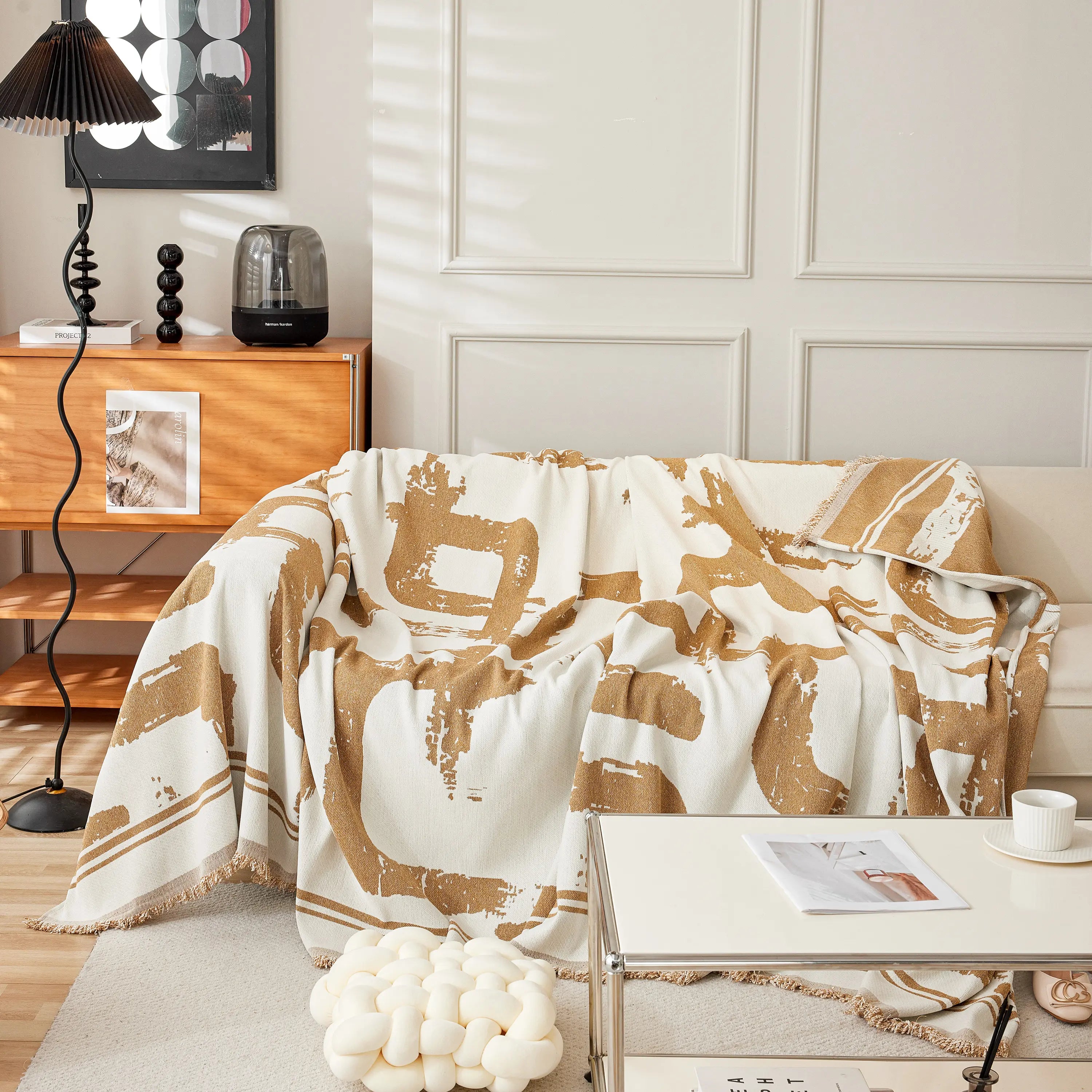 Chenille Abstract Soft Thick Reversible Oversized Couch Cover Blanket, Blanket On Sofa And The Couch