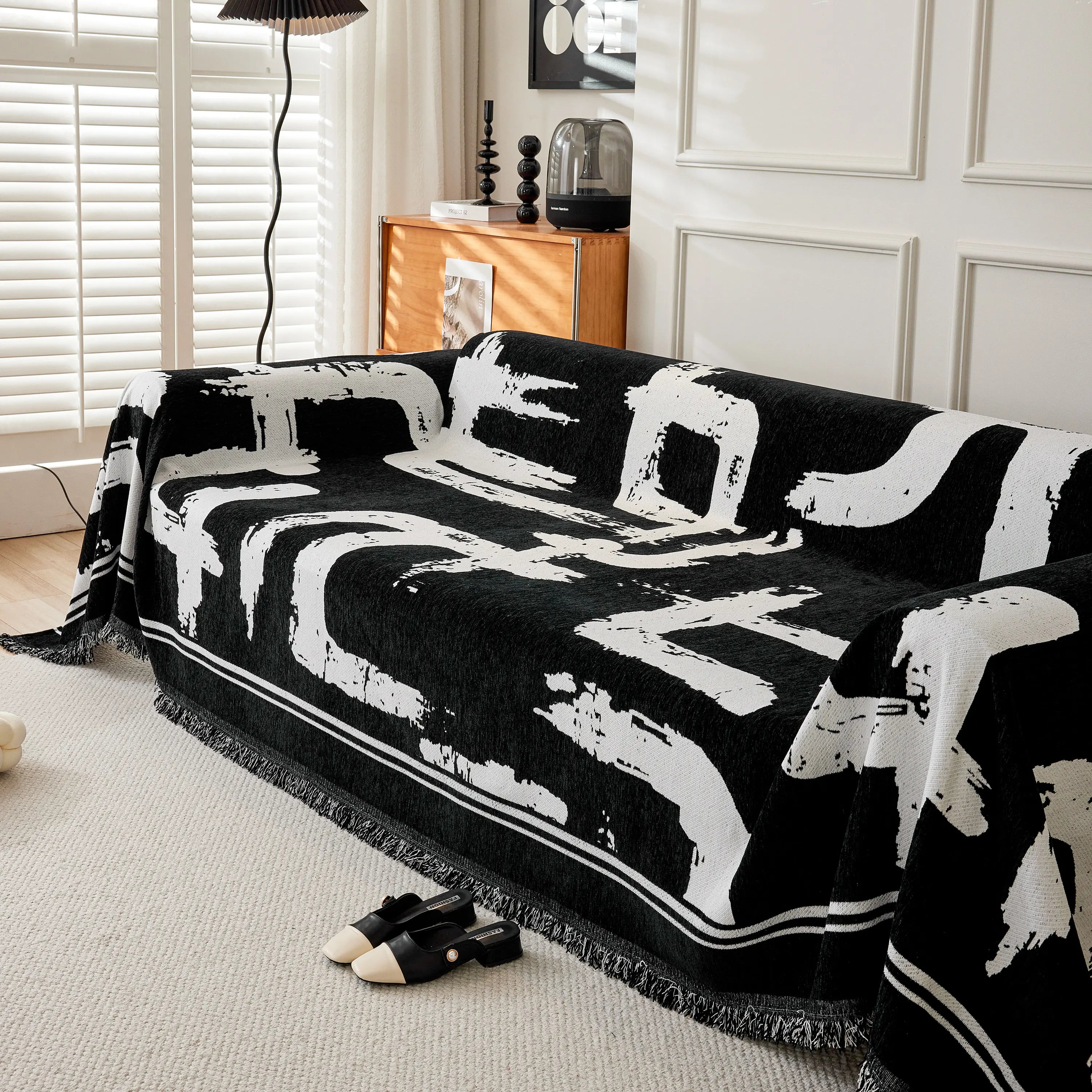 Chenille Abstract Soft Thick Reversible Oversized Couch Cover Blanket, Blanket On Sofa And The Couch