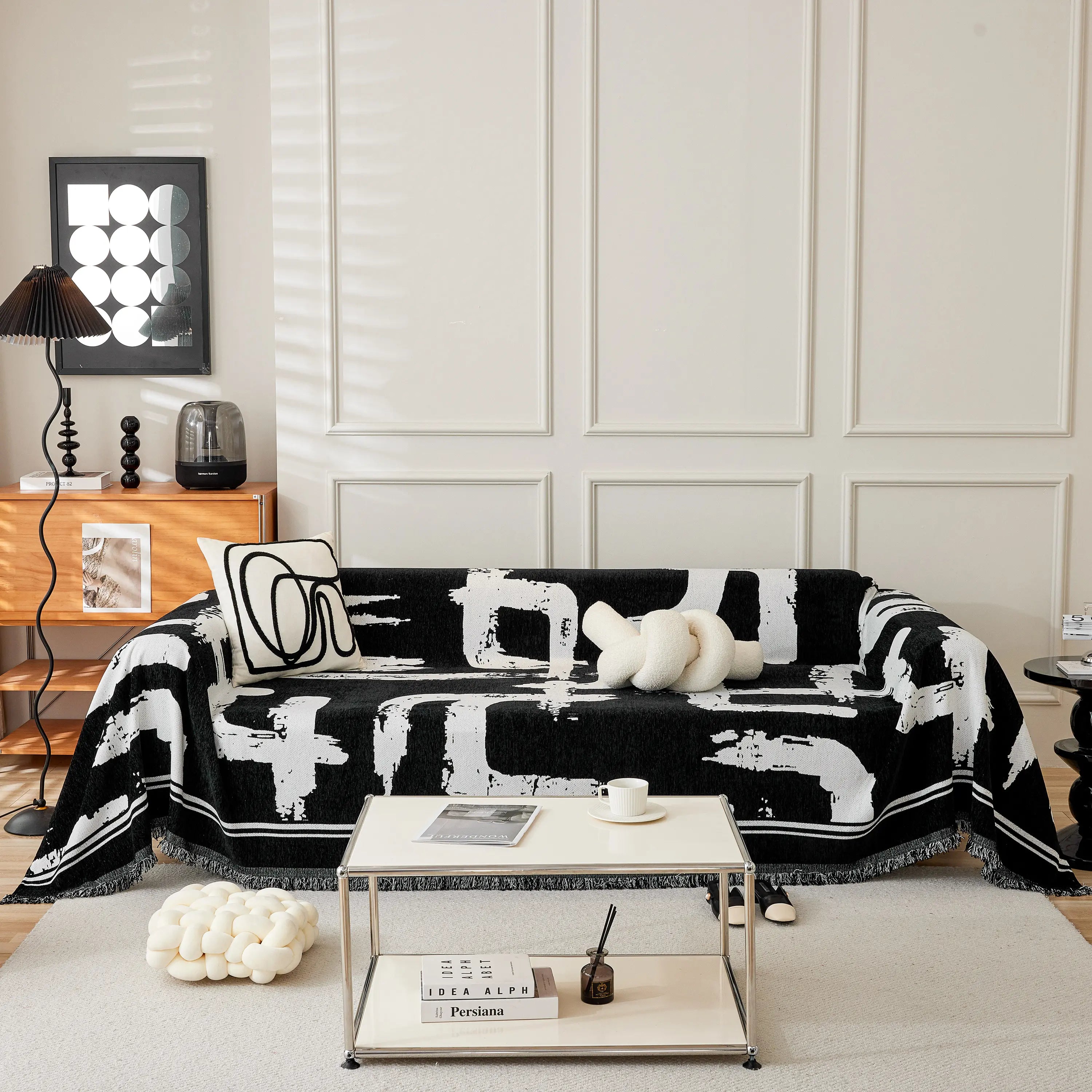 Chenille Abstract Soft Thick Reversible Oversized Couch Cover Blanket, Blanket On Sofa And The Couch