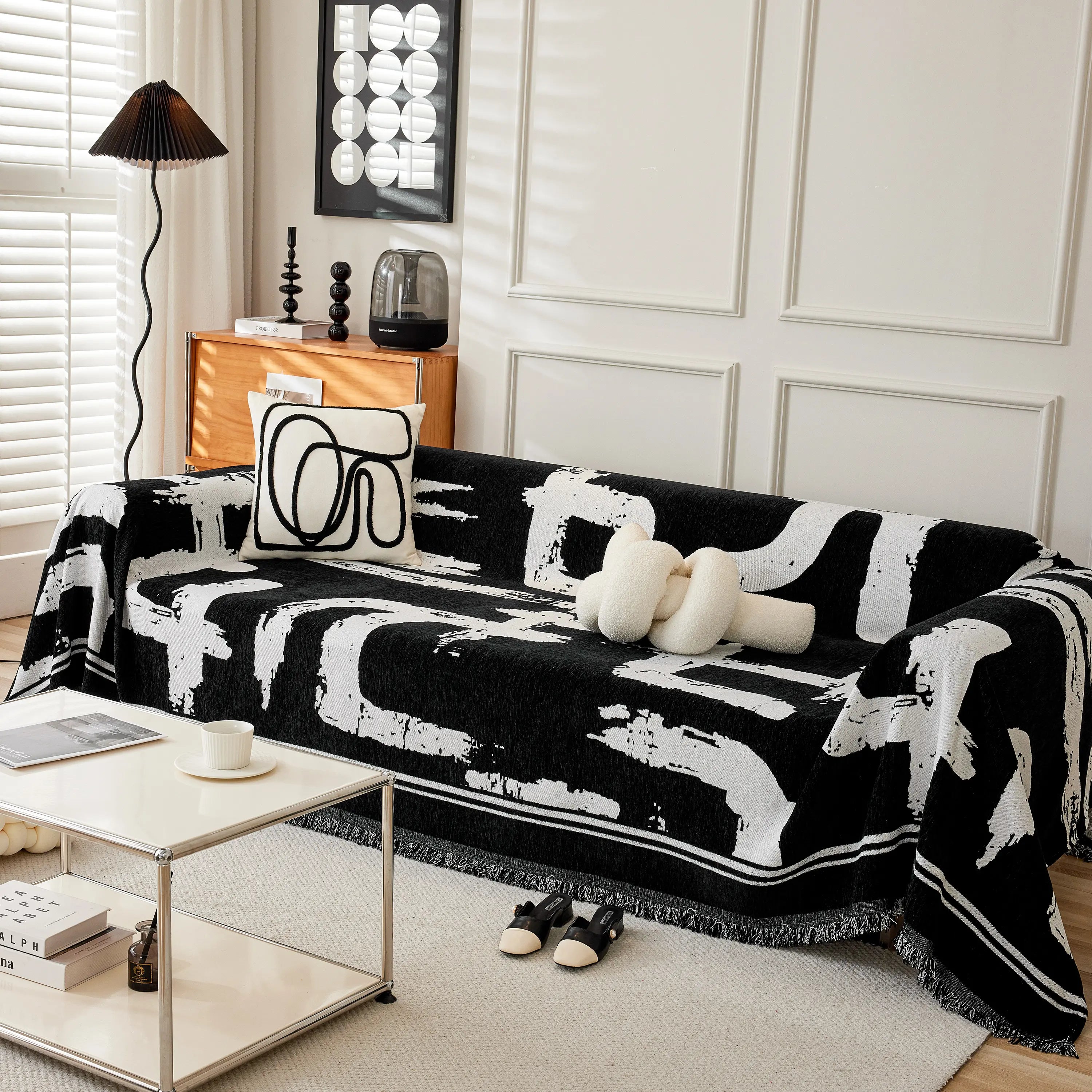 Chenille Abstract Soft Thick Reversible Oversized Couch Cover Blanket, Blanket On Sofa And The Couch