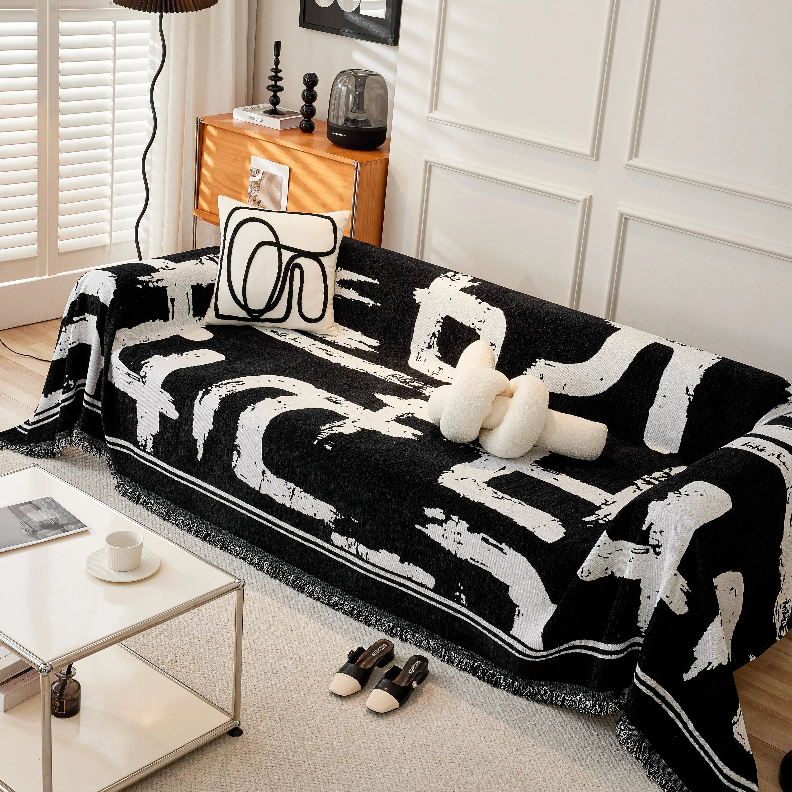 Chenille Abstract Soft Thick Reversible Oversized Couch Cover Blanket, Blanket On Sofa And The Couch