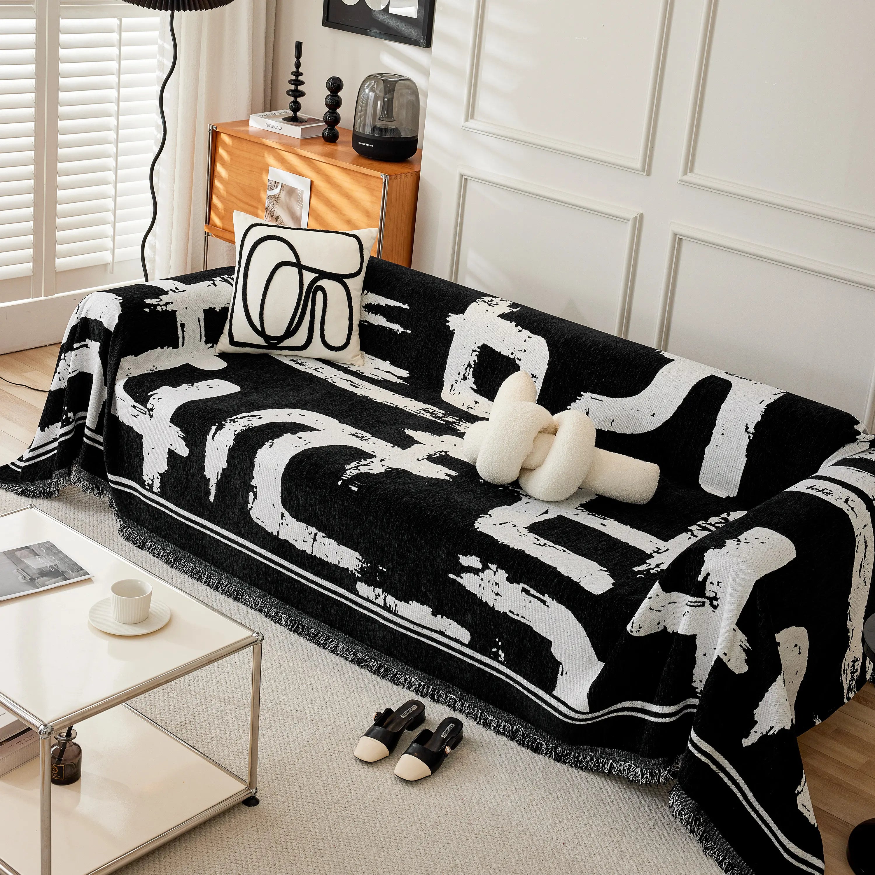 Chenille Abstract Soft Thick Reversible Oversized Couch Cover Blanket, Blanket On Sofa And The Couch