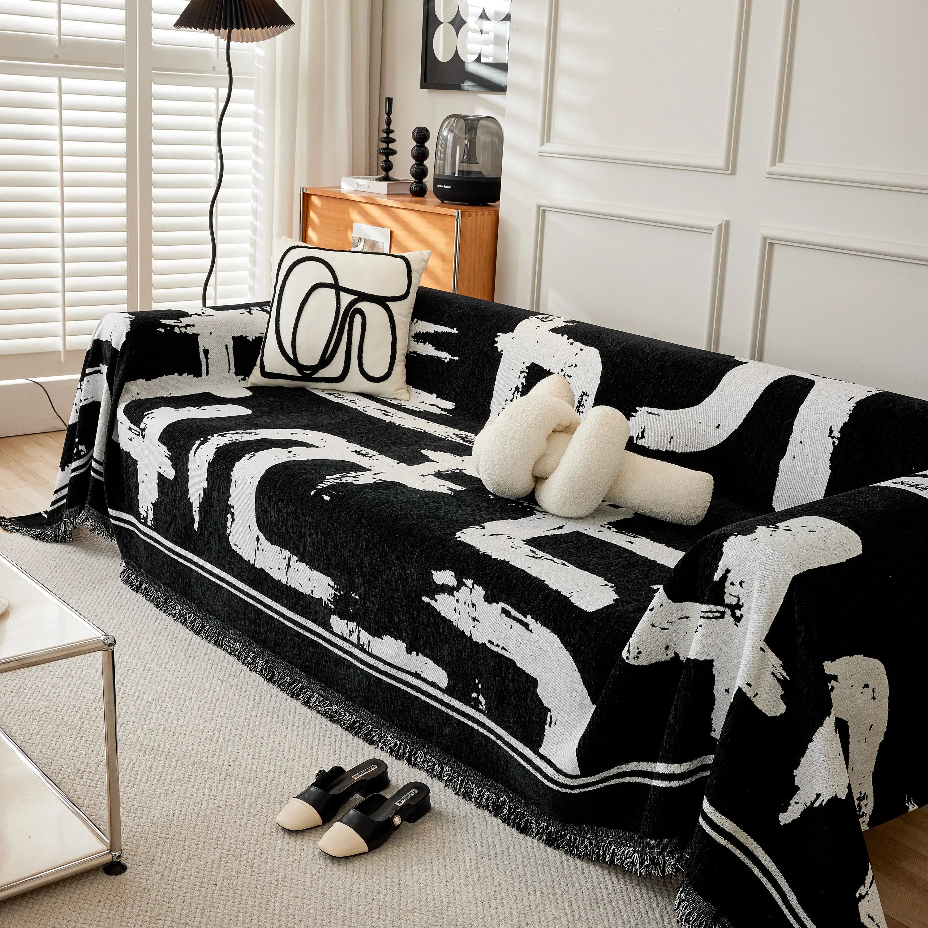 Chenille Abstract Soft Thick Reversible Oversized Couch Cover Blanket, Blanket On Sofa And The Couch