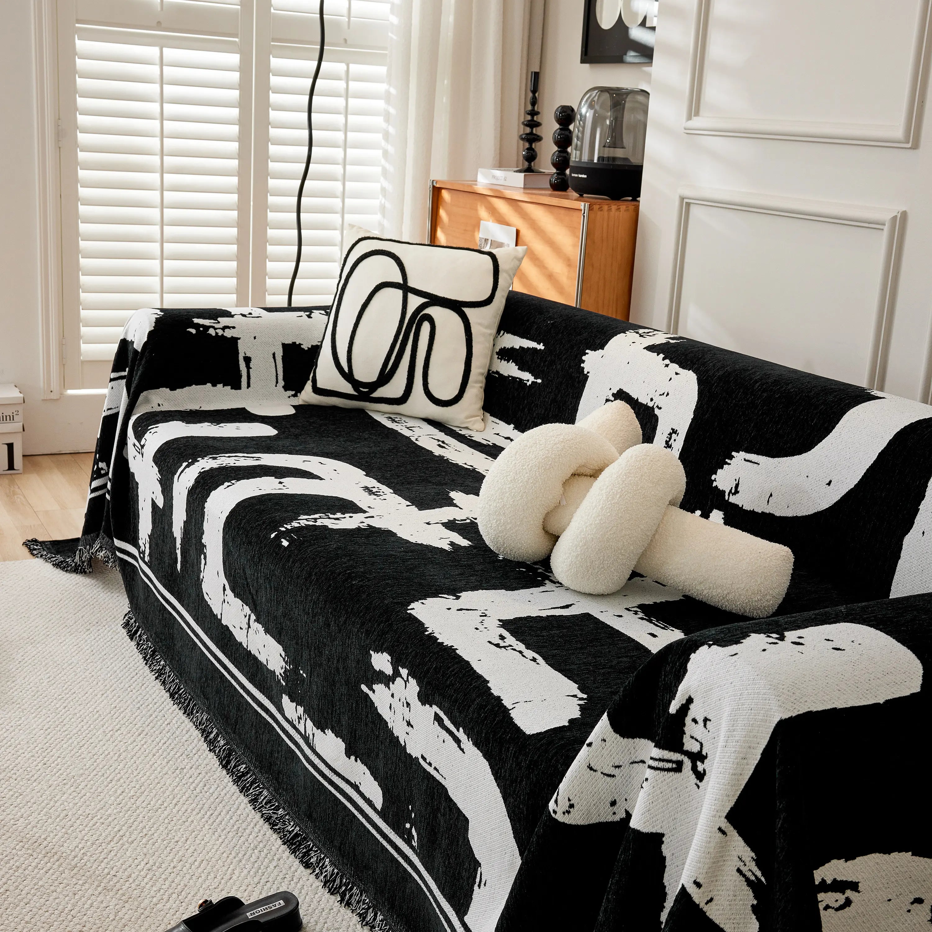 Chenille Abstract Soft Thick Reversible Oversized Couch Cover Blanket, Blanket On Sofa And The Couch