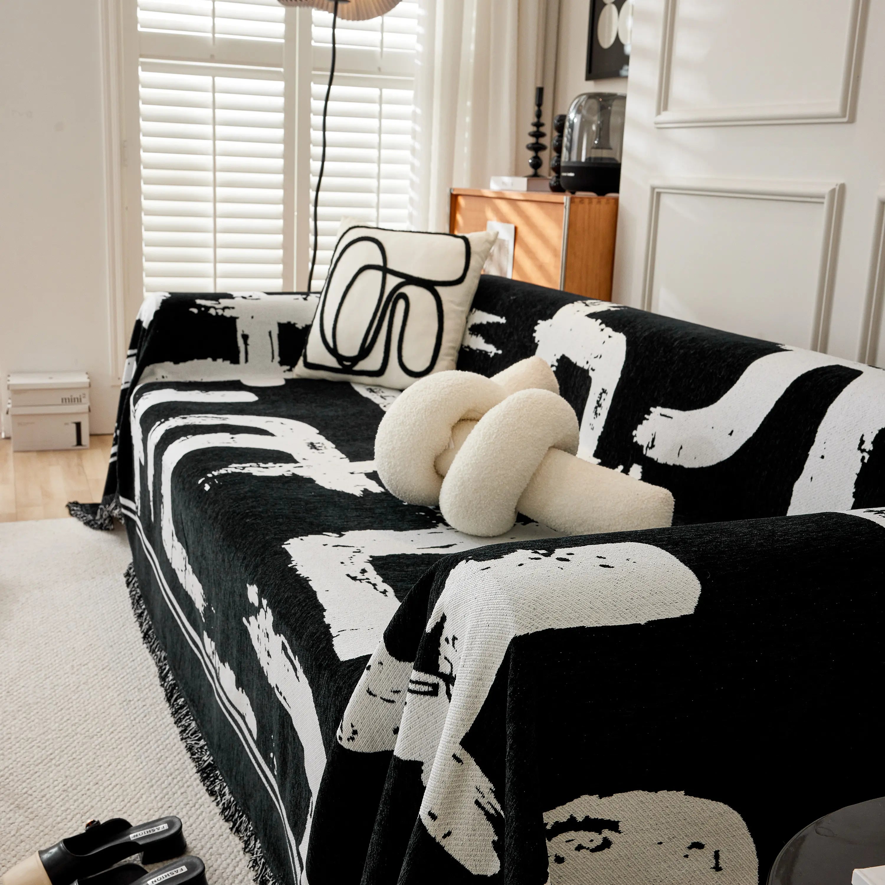 Chenille Abstract Soft Thick Reversible Oversized Couch Cover Blanket, Blanket On Sofa And The Couch