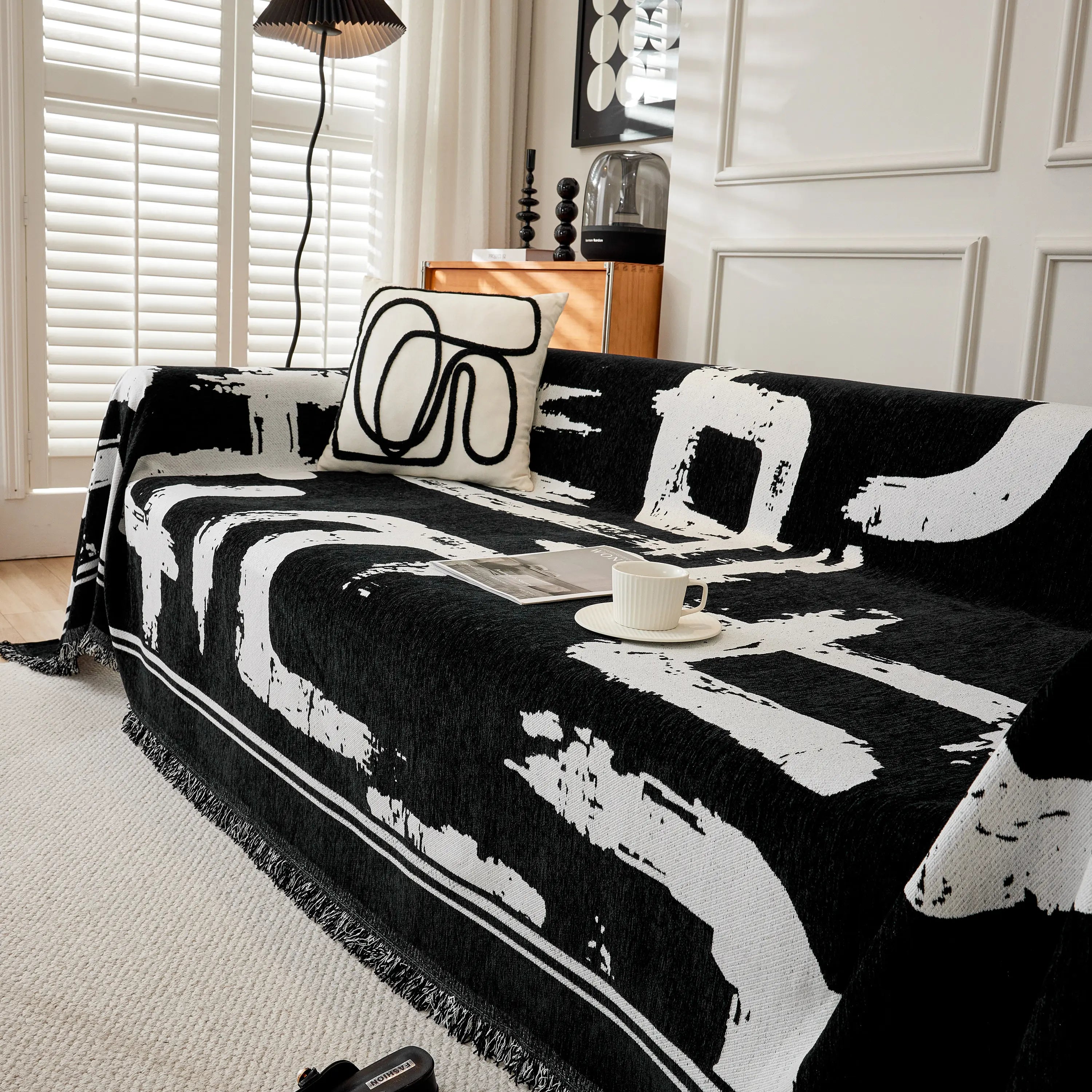 Chenille Abstract Soft Thick Reversible Oversized Couch Cover Blanket, Blanket On Sofa And The Couch