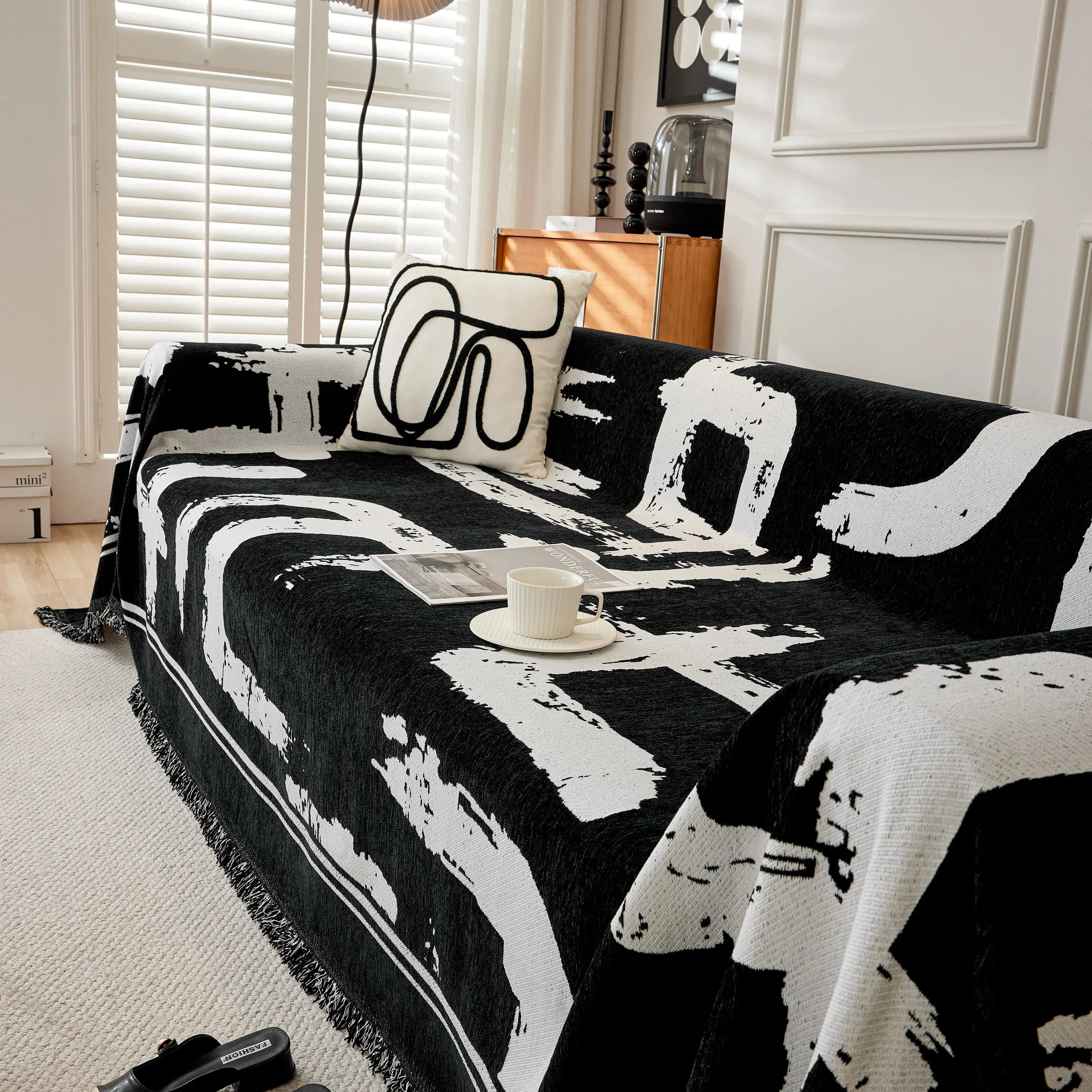 Chenille Abstract Soft Thick Reversible Oversized Couch Cover Blanket, Blanket On Sofa And The Couch