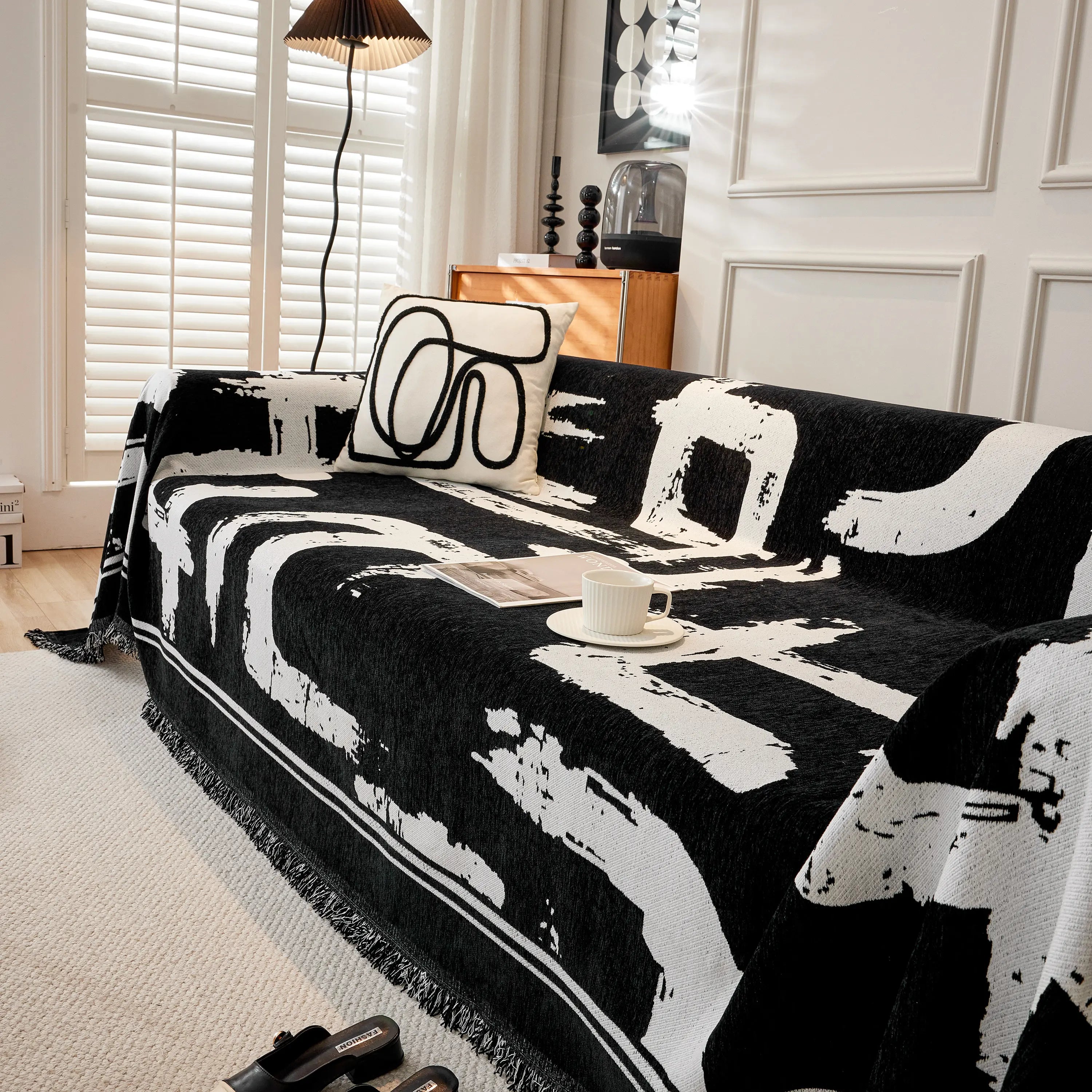 Chenille Abstract Soft Thick Reversible Oversized Couch Cover Blanket, Blanket On Sofa And The Couch