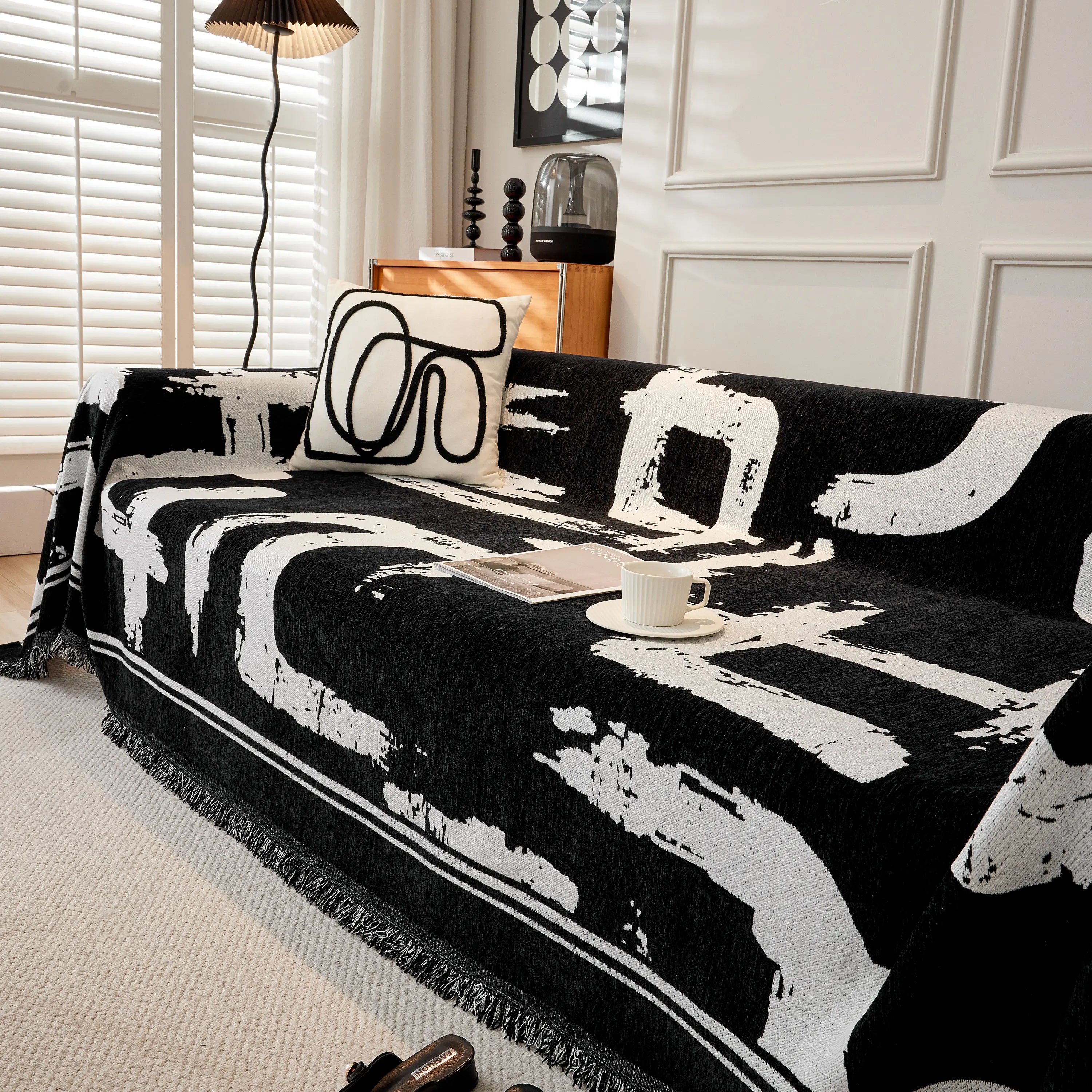 Chenille Abstract Soft Thick Reversible Oversized Couch Cover Blanket, Blanket On Sofa And The Couch