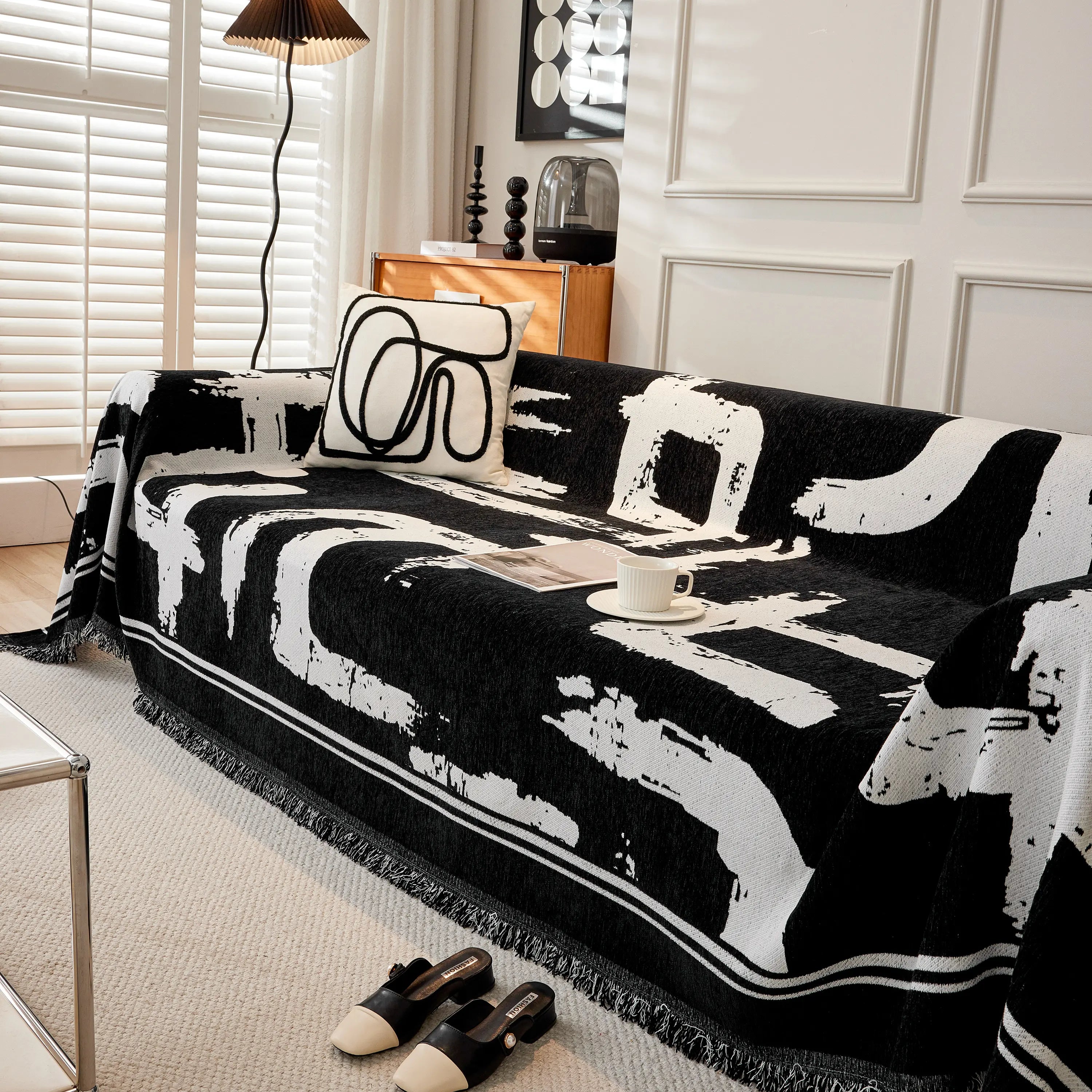 Chenille Abstract Soft Thick Reversible Oversized Couch Cover Blanket, Blanket On Sofa And The Couch