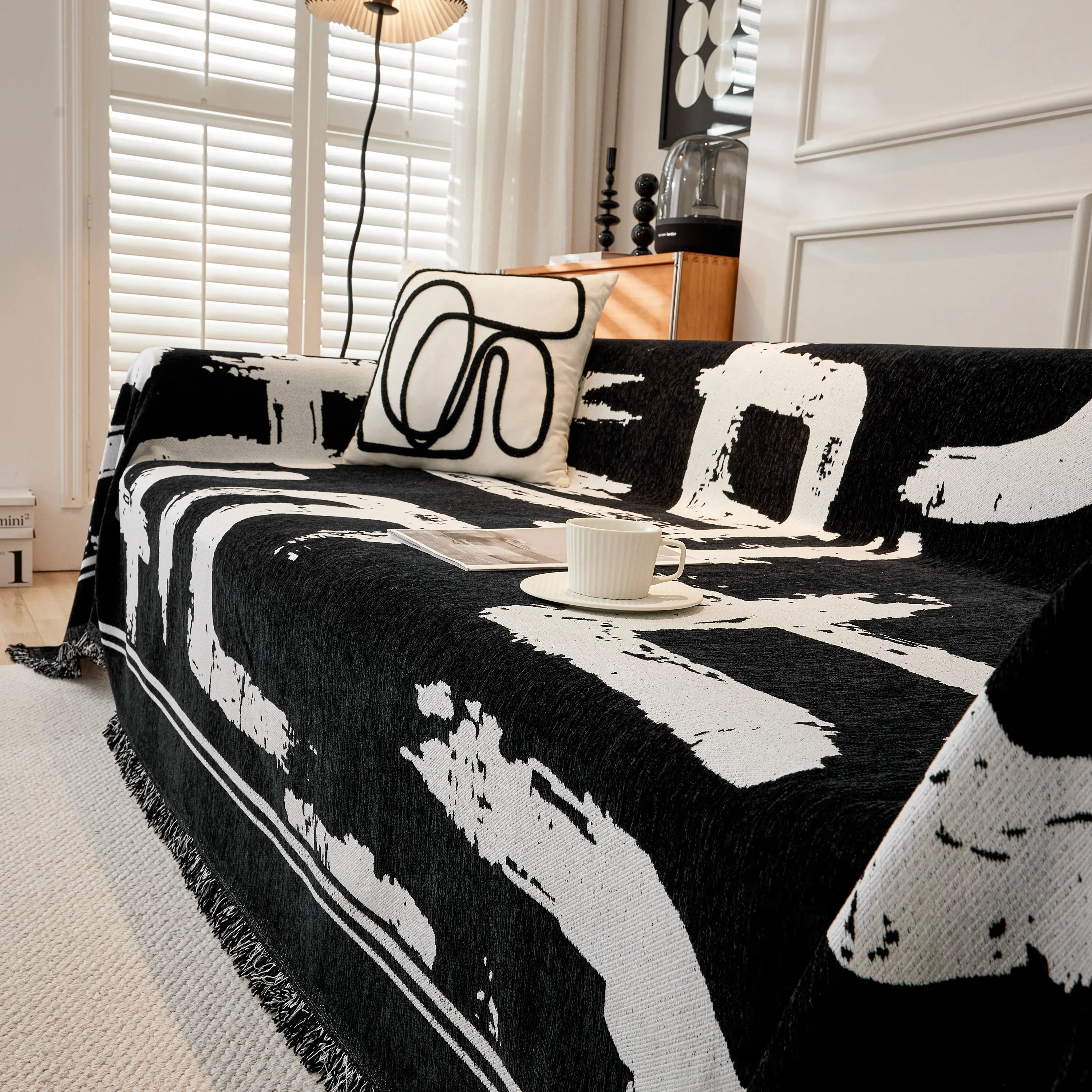 Chenille Abstract Soft Thick Reversible Oversized Couch Cover Blanket, Blanket On Sofa And The Couch