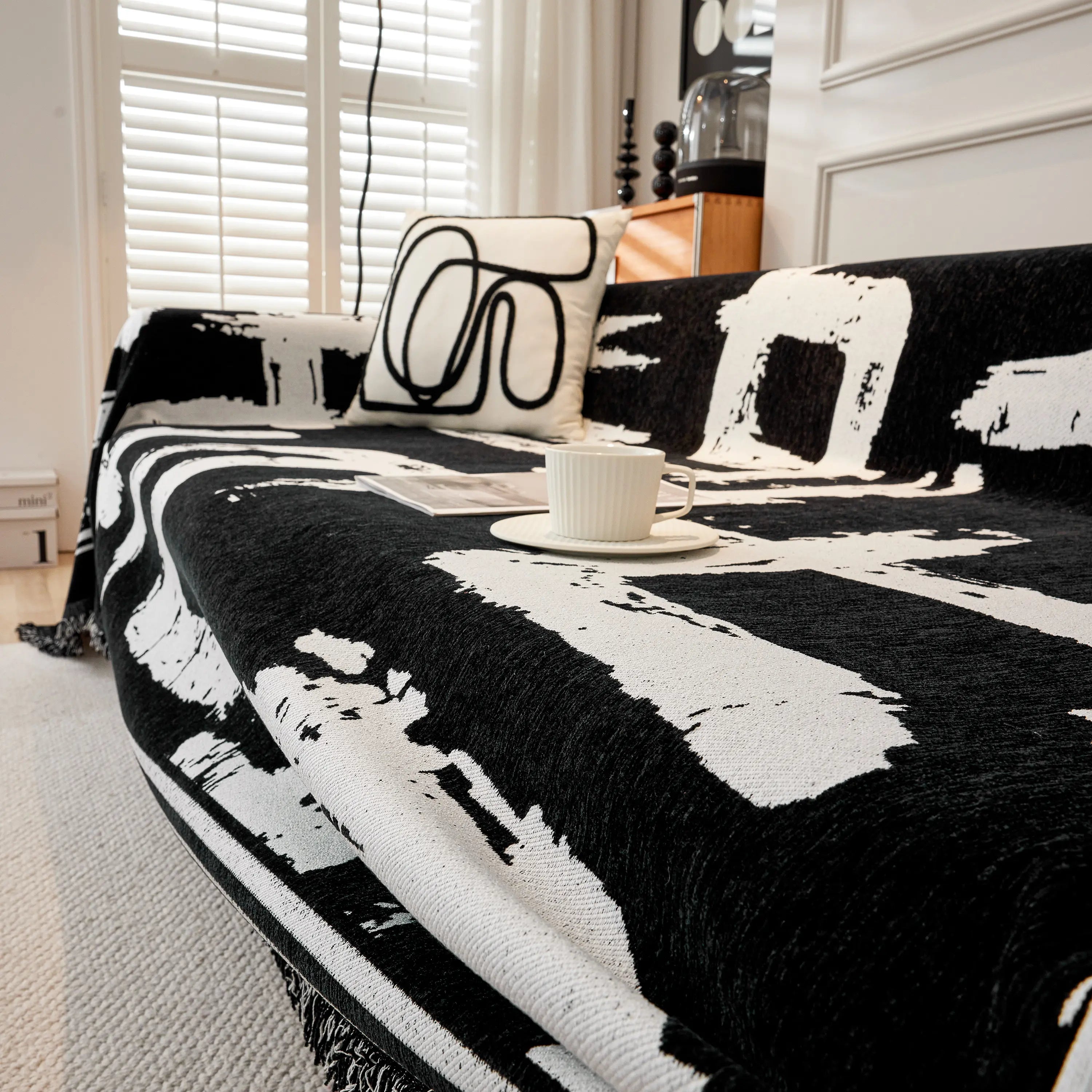 Chenille Abstract Soft Thick Reversible Oversized Couch Cover Blanket, Blanket On Sofa And The Couch