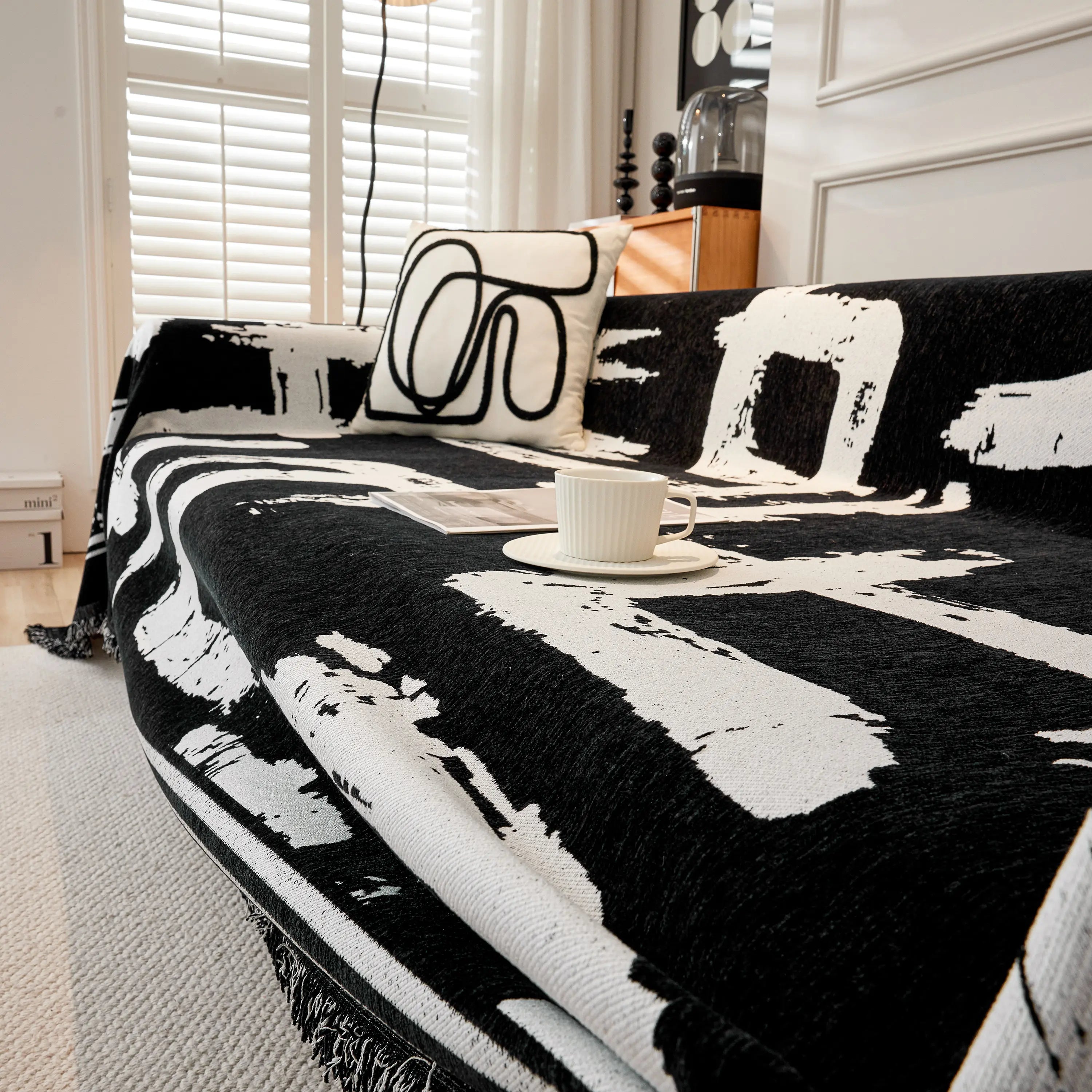 Chenille Abstract Soft Thick Reversible Oversized Couch Cover Blanket, Blanket On Sofa And The Couch