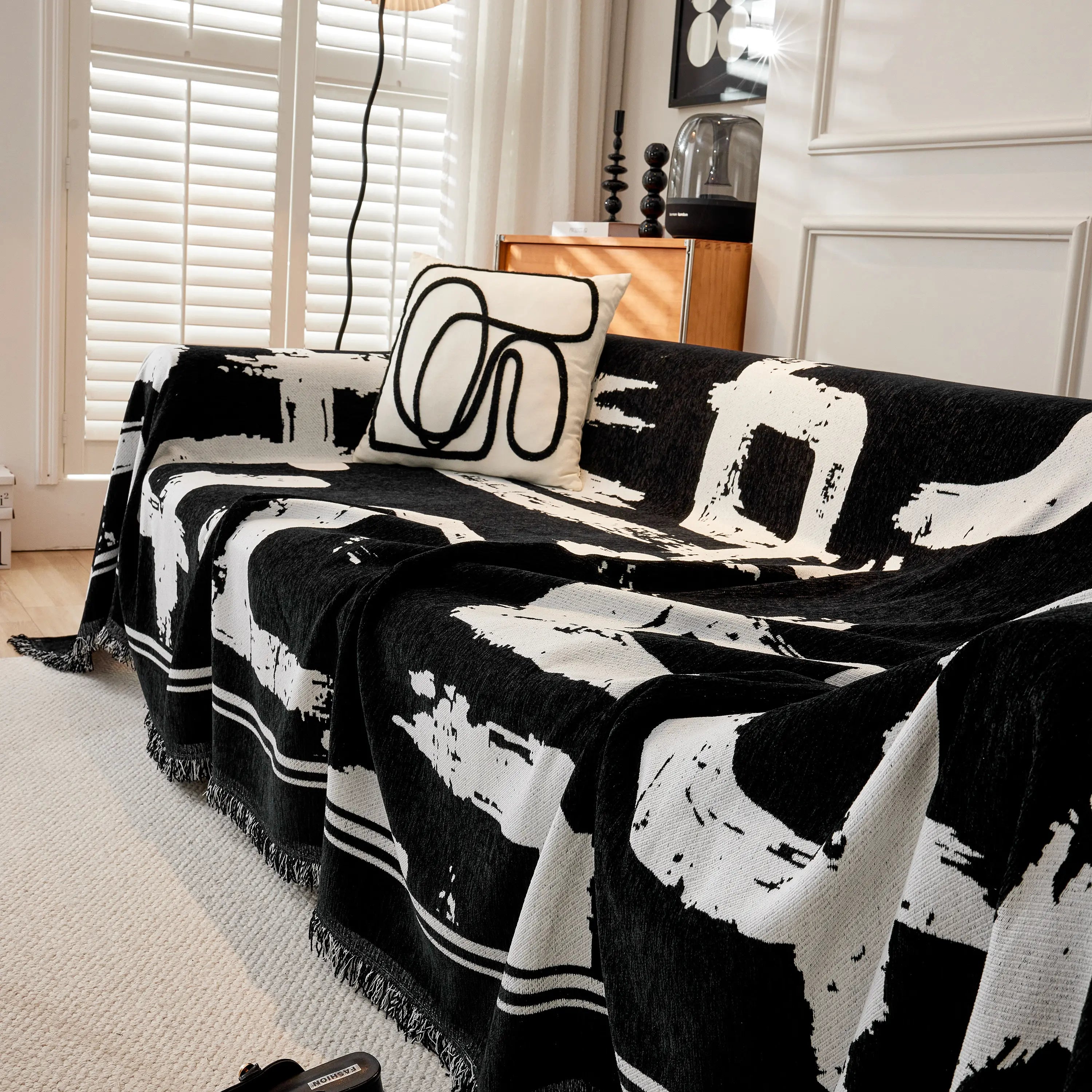 Chenille Abstract Soft Thick Reversible Oversized Couch Cover Blanket, Blanket On Sofa And The Couch