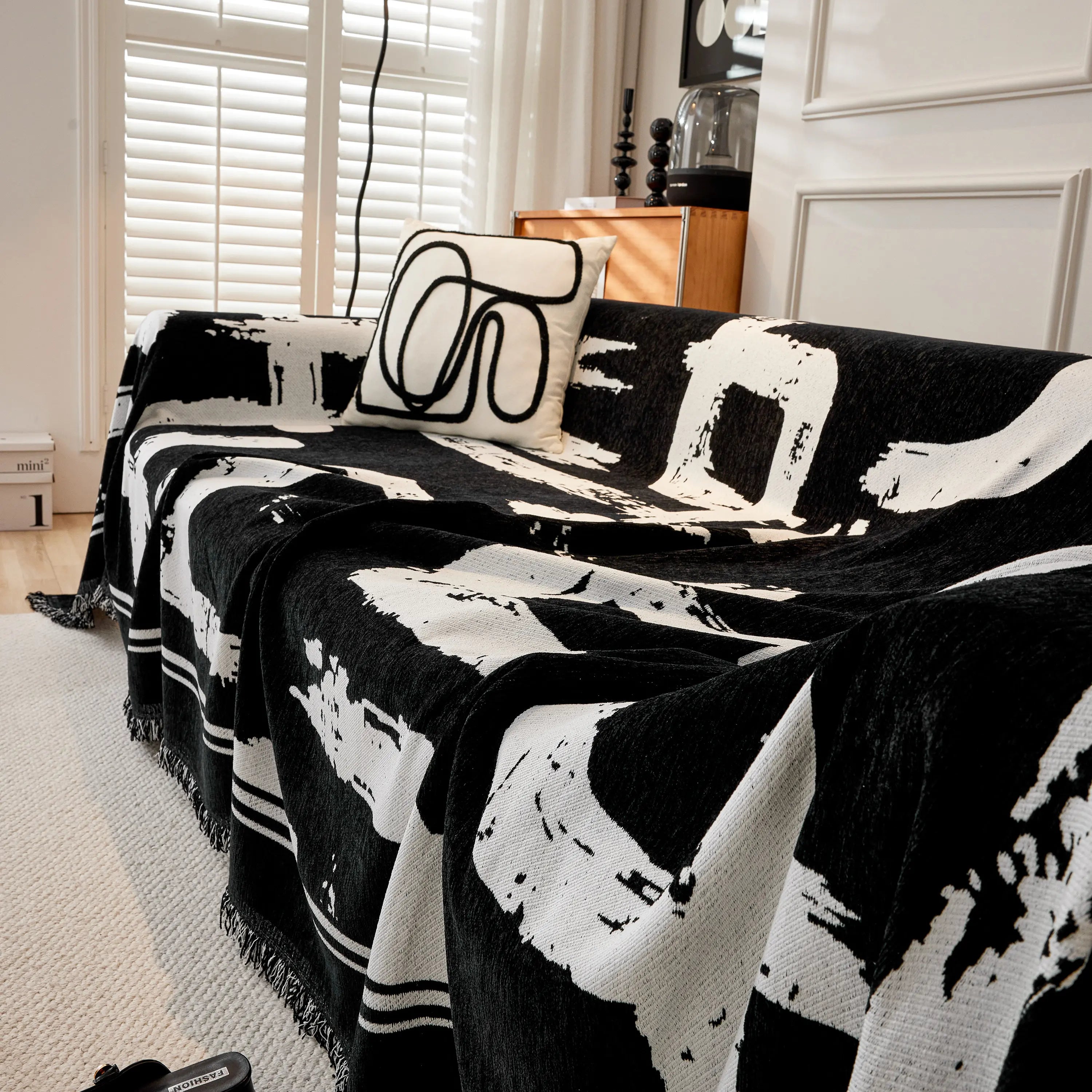 Chenille Abstract Soft Thick Reversible Oversized Couch Cover Blanket, Blanket On Sofa And The Couch