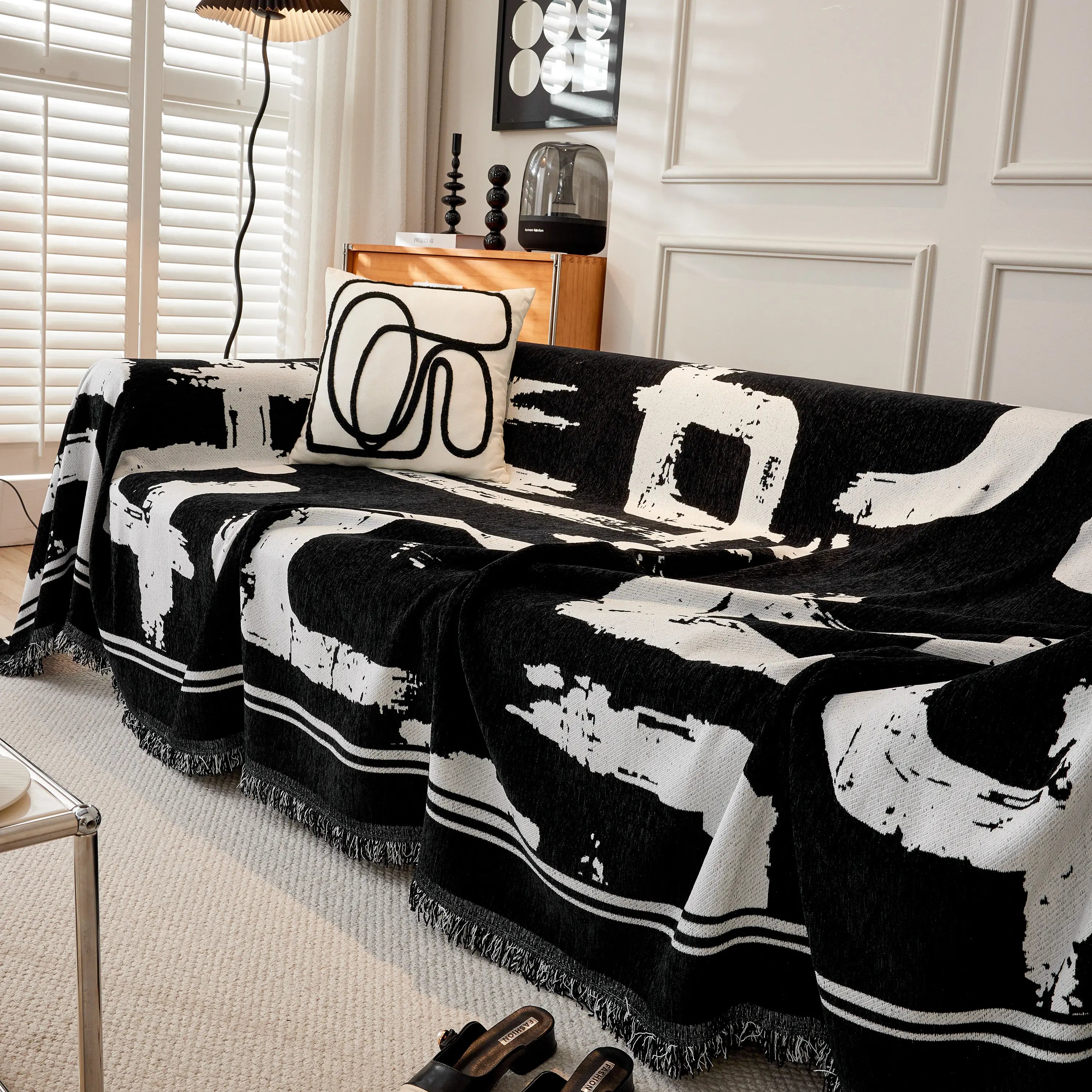 Chenille Abstract Soft Thick Reversible Oversized Couch Cover Blanket, Blanket On Sofa And The Couch