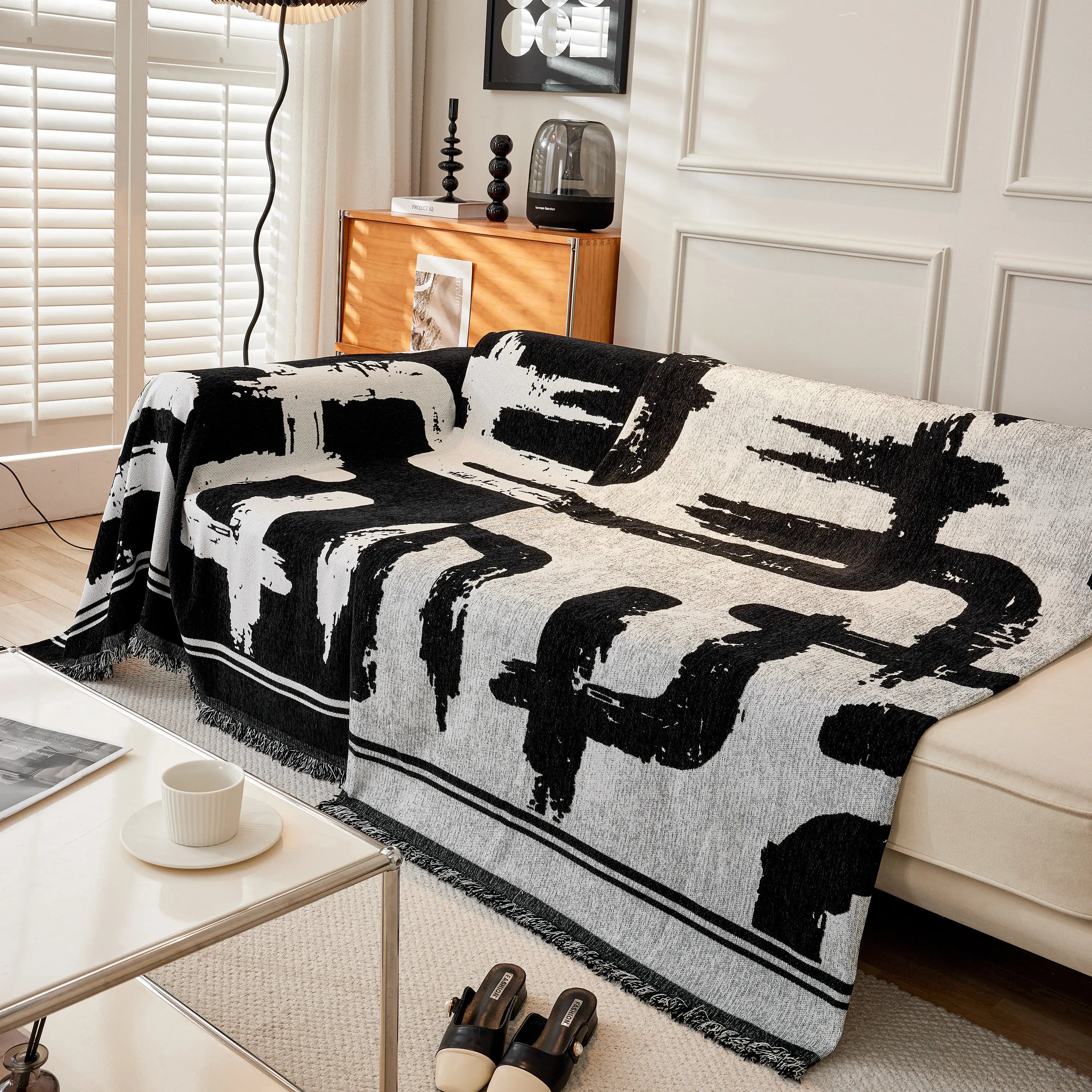 Chenille Abstract Soft Thick Reversible Oversized Couch Cover Blanket, Blanket On Sofa And The Couch