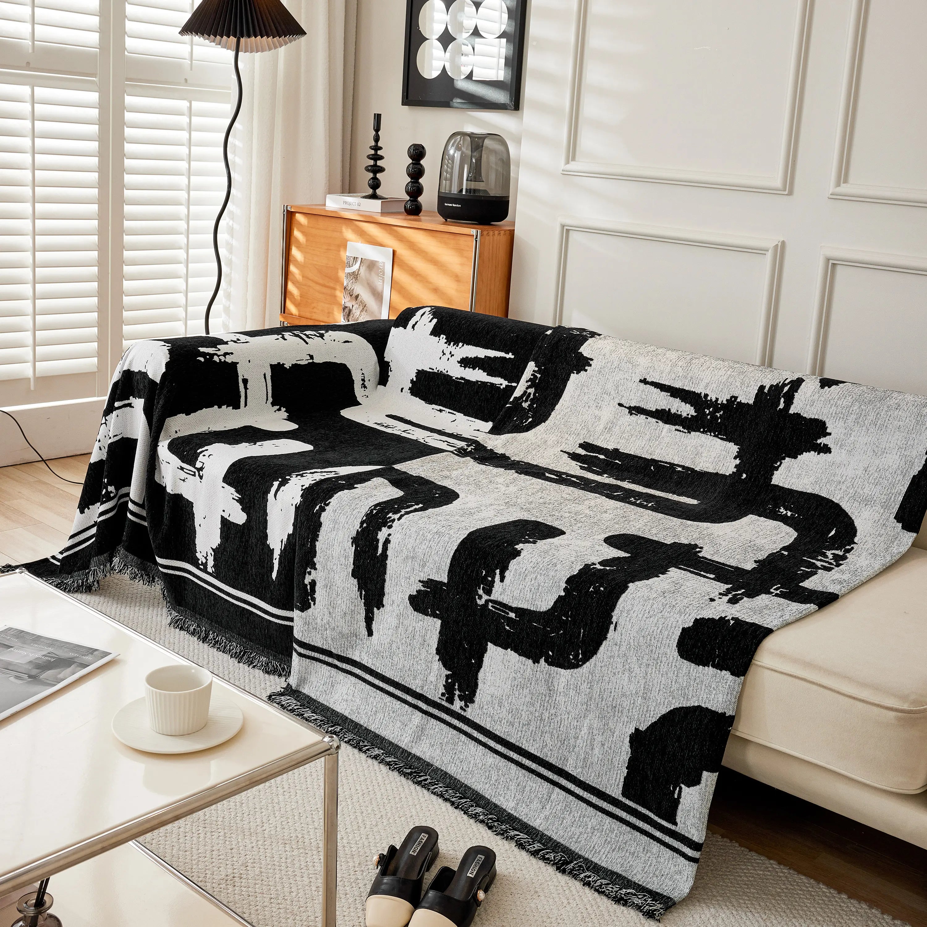 Chenille Abstract Soft Thick Reversible Oversized Couch Cover Blanket, Blanket On Sofa And The Couch