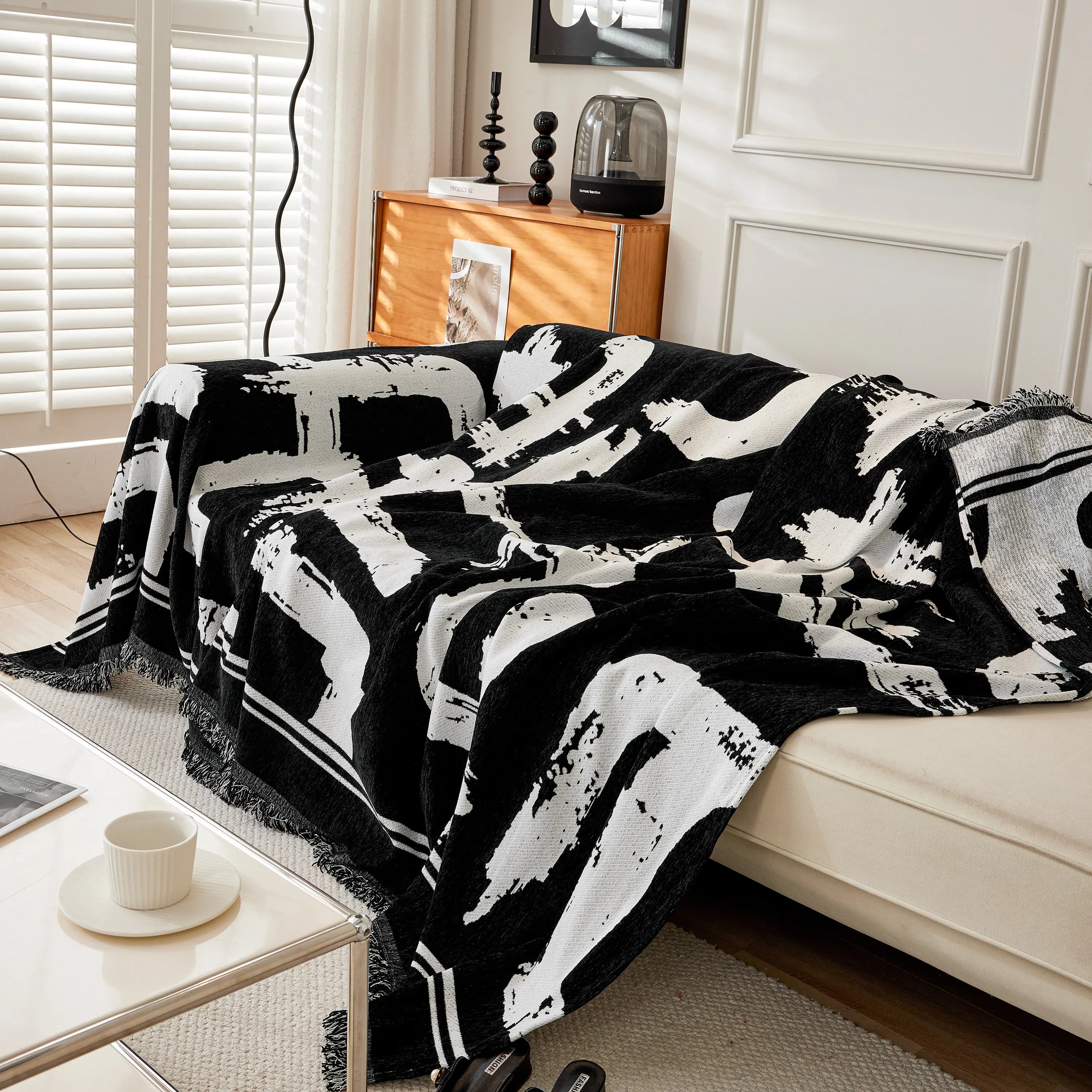 Chenille Abstract Soft Thick Reversible Oversized Couch Cover Blanket, Blanket On Sofa And The Couch